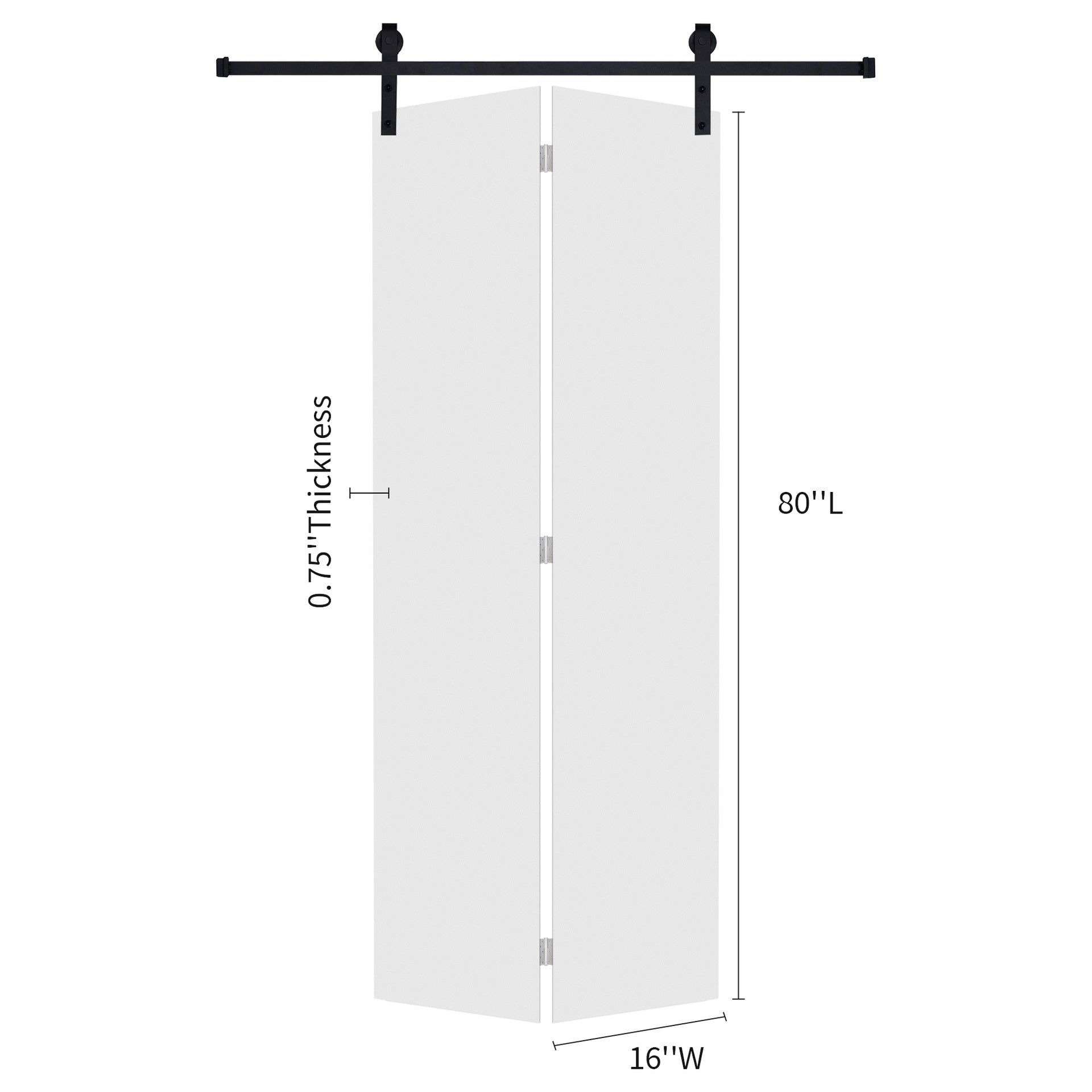 Modern flat panel bi-fold door 32 in. x 80 in. MDF White Barn Sliding Door With Hardware kit
