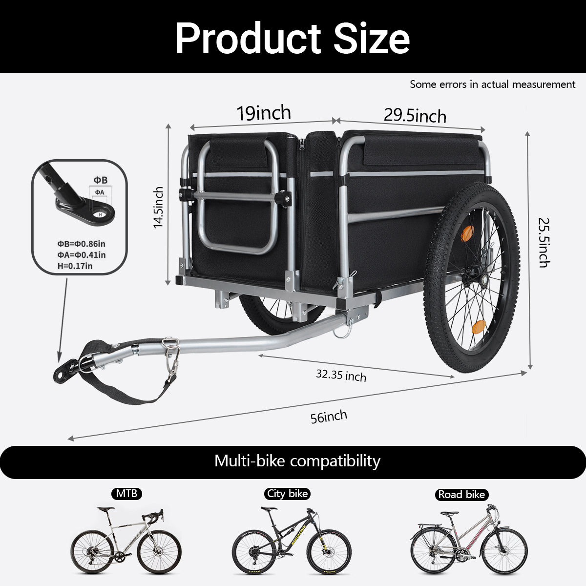 Bike Cargo Trailer, 110lbs Load Capacity, Heavy-Duty Bicycle Wagon Cart, Foldable Compact Storage, Universal Safe Hitch System, Featuring upgraded Fat tires, for Camping, Groceries, Hauling Essentials