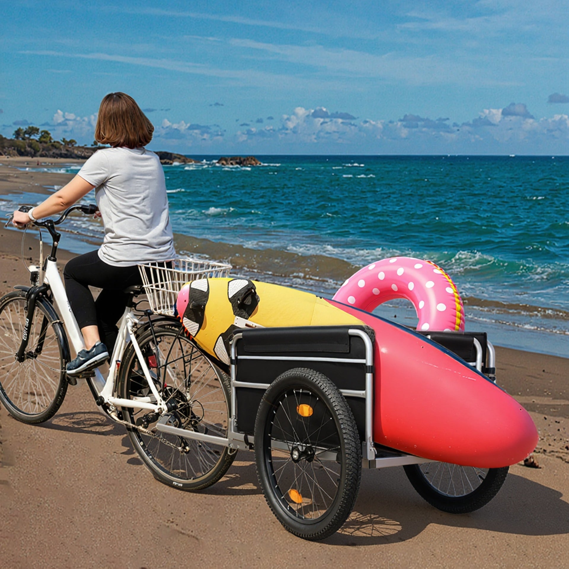 Bike Cargo Trailer, 110lbs Load Capacity, Heavy-Duty Bicycle Wagon Cart, Foldable Compact Storage, Universal Safe Hitch System, Featuring upgraded Fat tires, for Camping, Groceries, Hauling Essentials