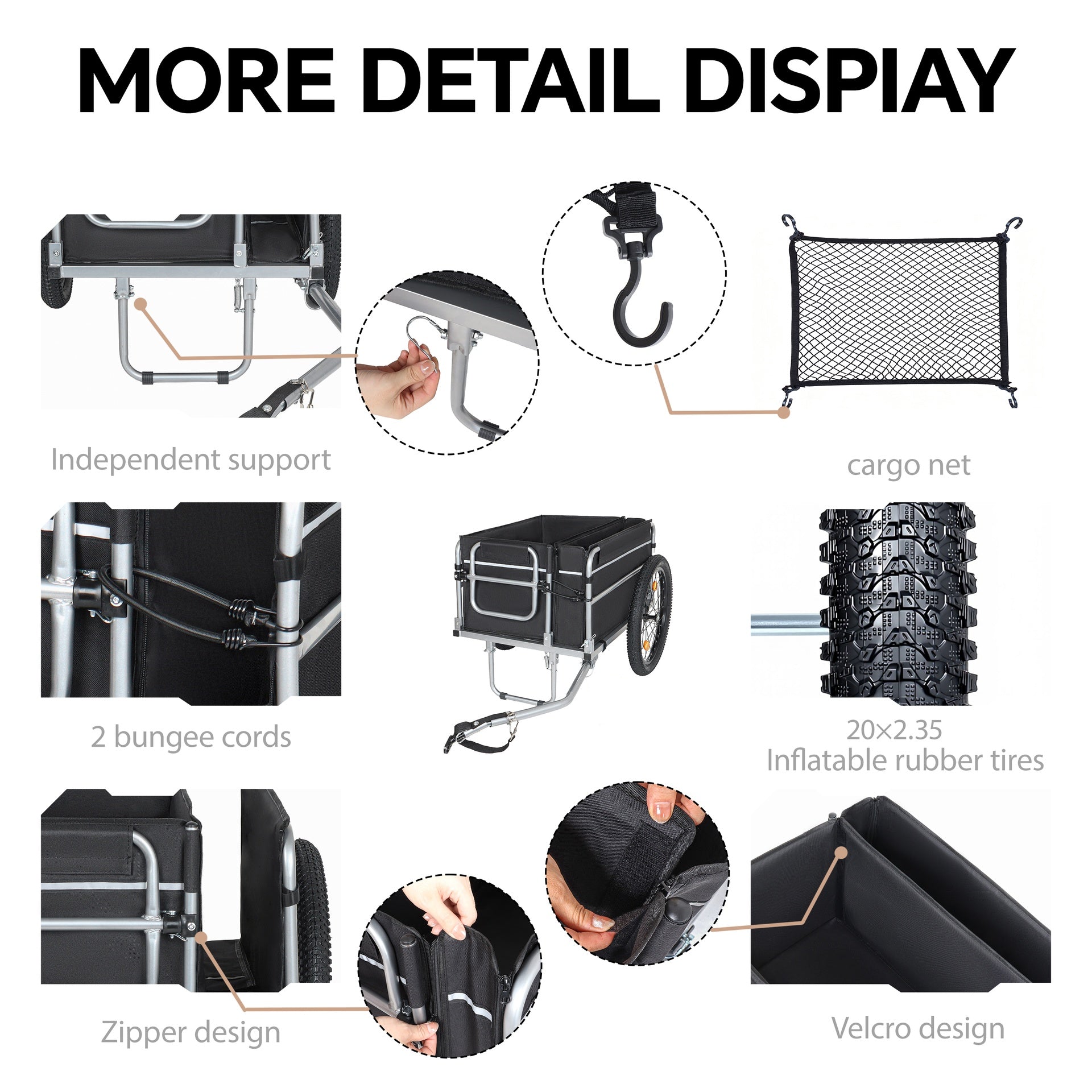 Bike Cargo Trailer, 110lbs Load Capacity, Heavy-Duty Bicycle Wagon Cart, Foldable Compact Storage, Universal Safe Hitch System, Featuring upgraded Fat tires, for Camping, Groceries, Hauling Essentials