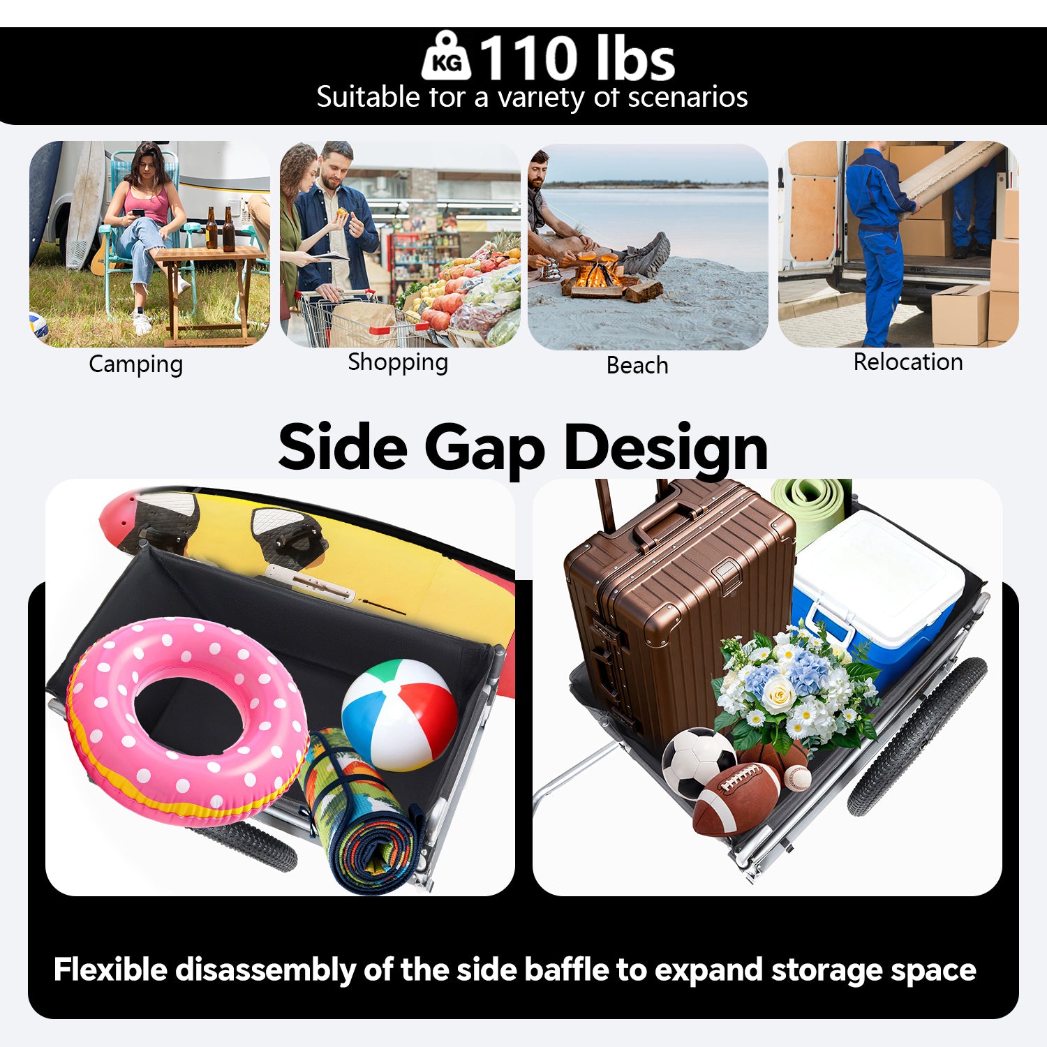 Bike Cargo Trailer, 110lbs Load Capacity, Heavy-Duty Bicycle Wagon Cart, Foldable Compact Storage, Universal Safe Hitch System, Featuring upgraded Fat tires, for Camping, Groceries, Hauling Essentials