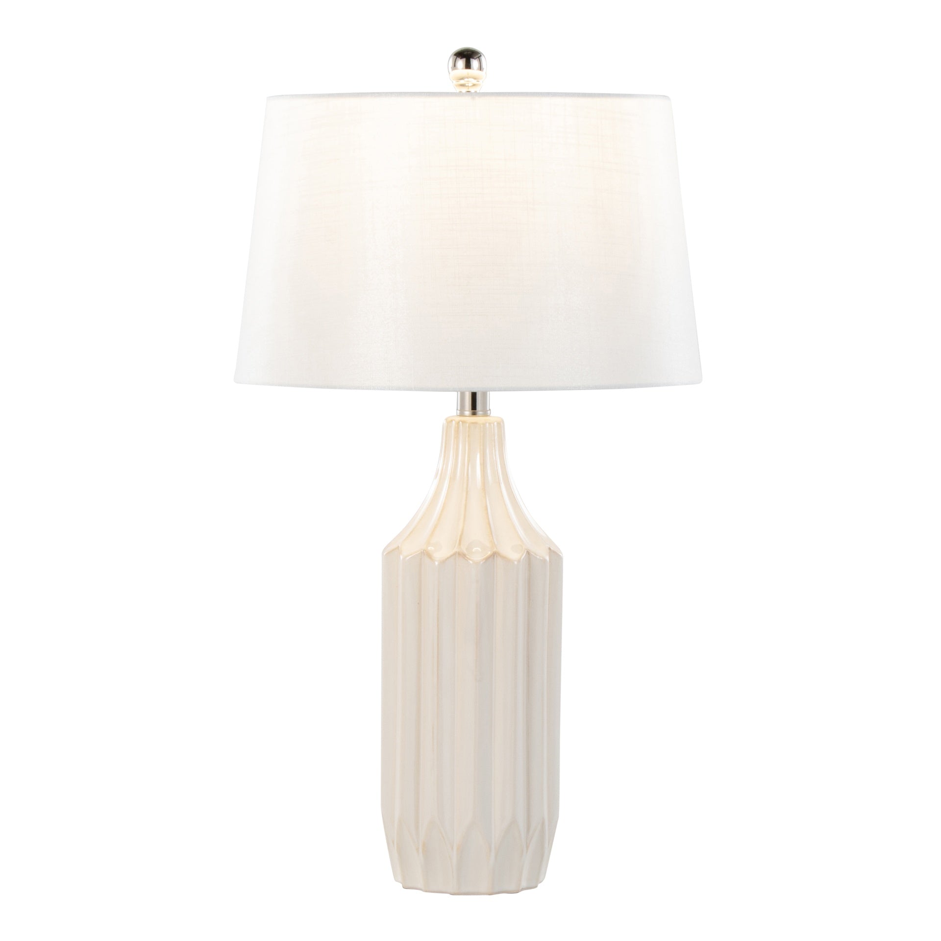 Stella 23" Contemporary Ceramic Table Lamp in Gloss Cream Ceramic with White Shade by LumiSource