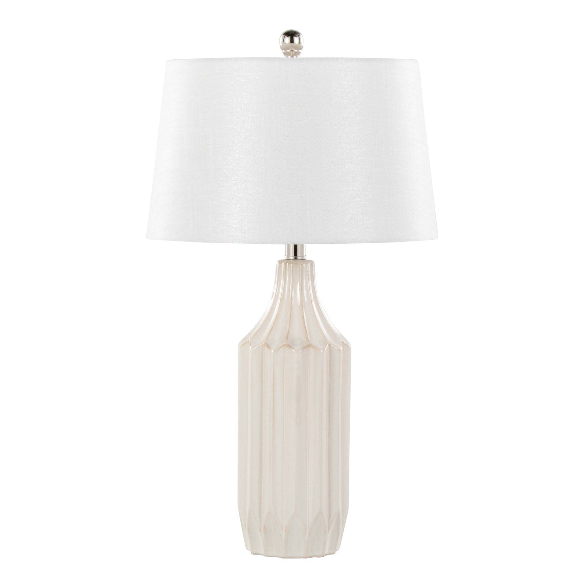 Stella 23" Contemporary Ceramic Table Lamp in Gloss Cream Ceramic with White Shade by LumiSource