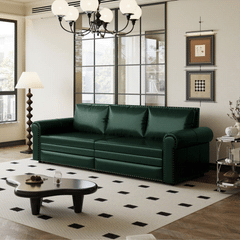 Chesterfield Sofa,93.7" King Pull Out Sofa Bed,3-in-1 Faux Leather Convertible Sleeper Sofa with Nailhead Trim & Rolled Arm,Multi-Functional Sofa Bed for Living Room,Bedroom