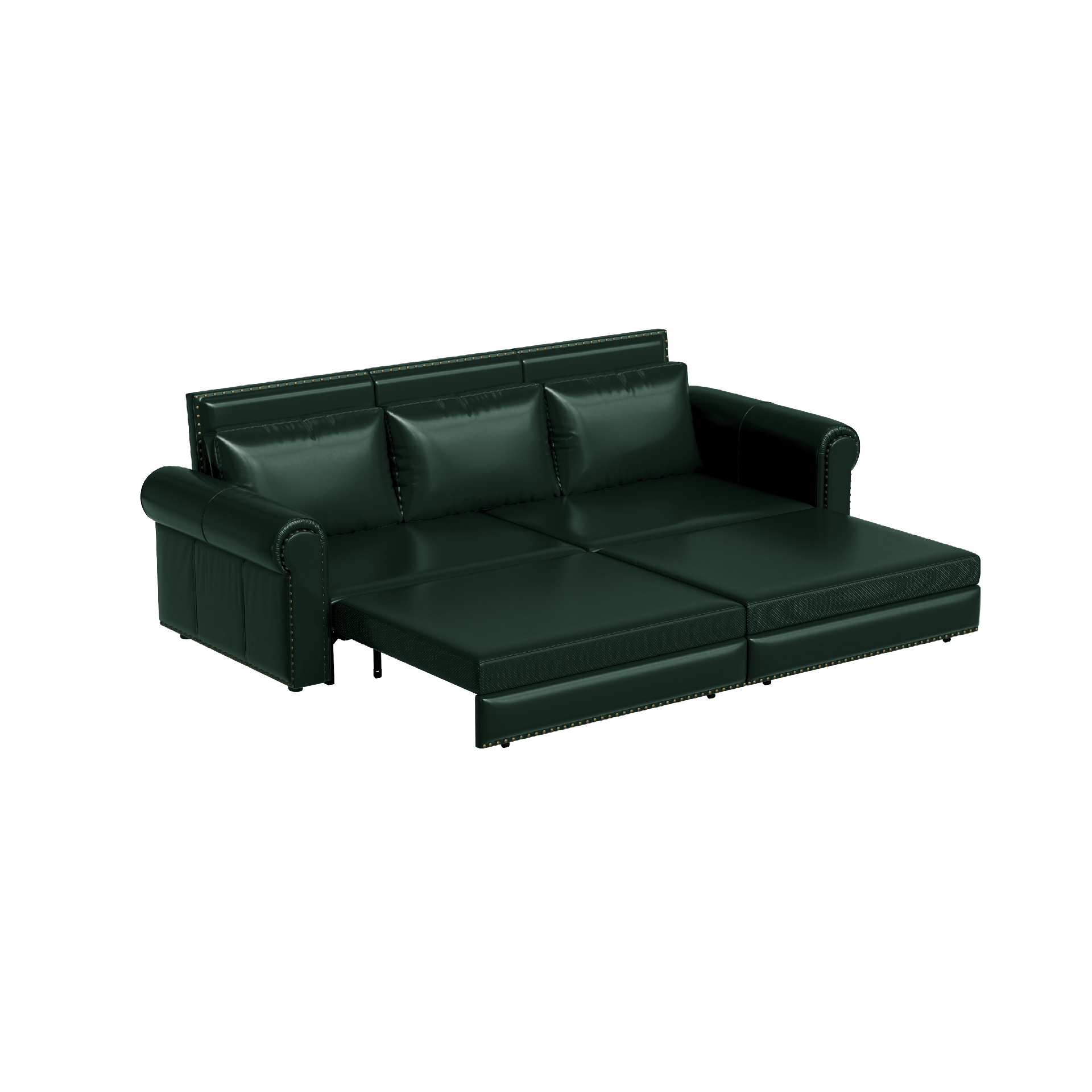 Chesterfield Sofa,93.7" King Pull Out Sofa Bed,3-in-1 Faux Leather Convertible Sleeper Sofa with Nailhead Trim & Rolled Arm,Multi-Functional Sofa Bed for Living Room,Bedroom