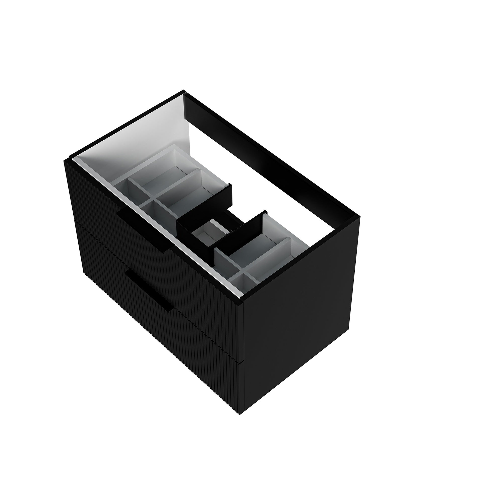30 Inch Bathroom Vanity Cabinet With Ceramic Sink - Black Wall Mounted Floating Fluted Vanity With Drawers, Modern