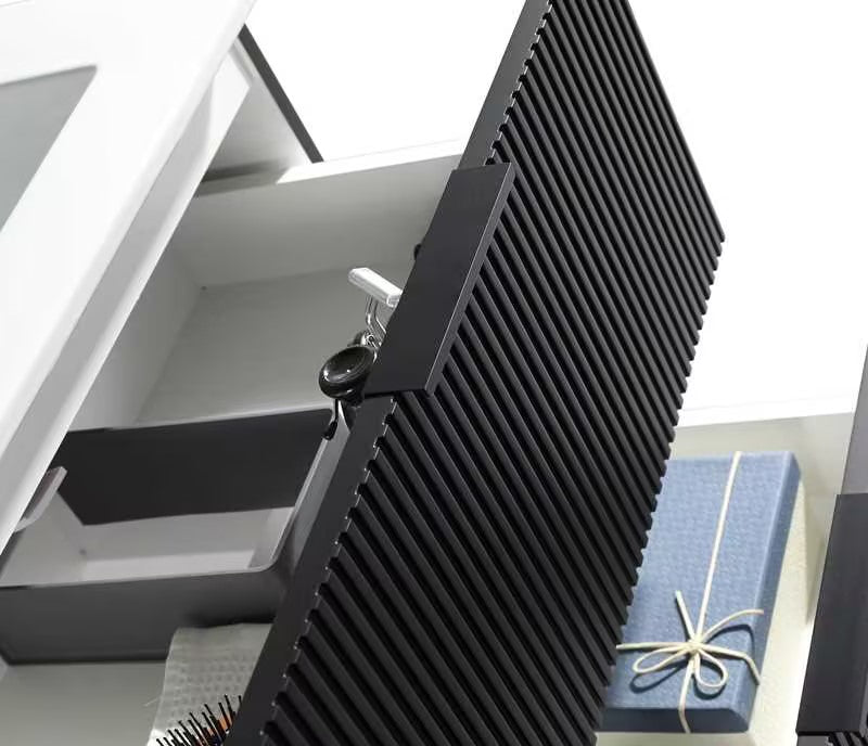 30 Inch Bathroom Vanity Cabinet With Ceramic Sink - Black Wall Mounted Floating Fluted Vanity With Drawers, Modern