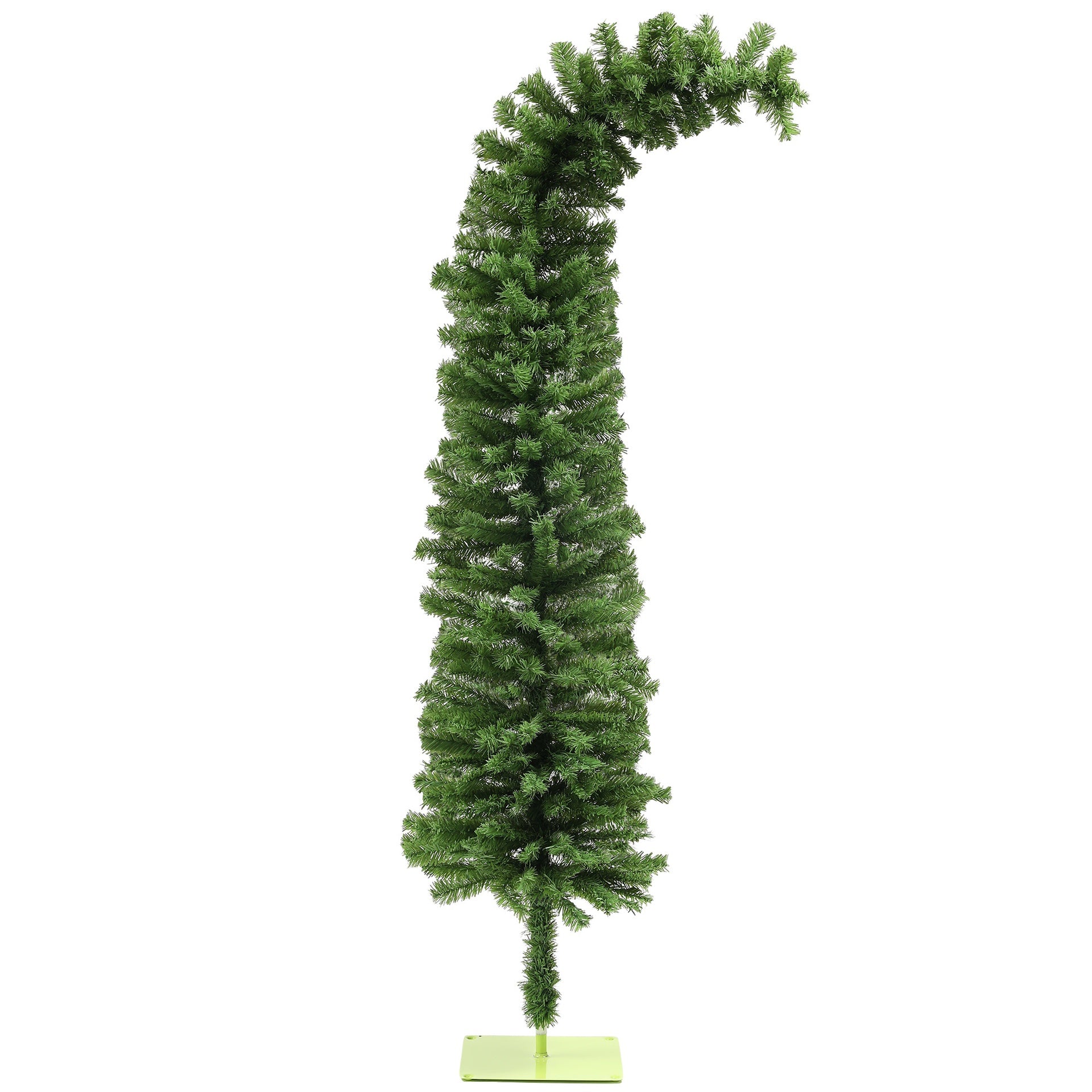 HOMCOM 6ft Whimsical Pencil Christmas Tree, Slim Artificial Christmas Tree with Bendable Top, 400 Branch Tips and Metal Base, Home Indoor Party Holiday Decoration, Green