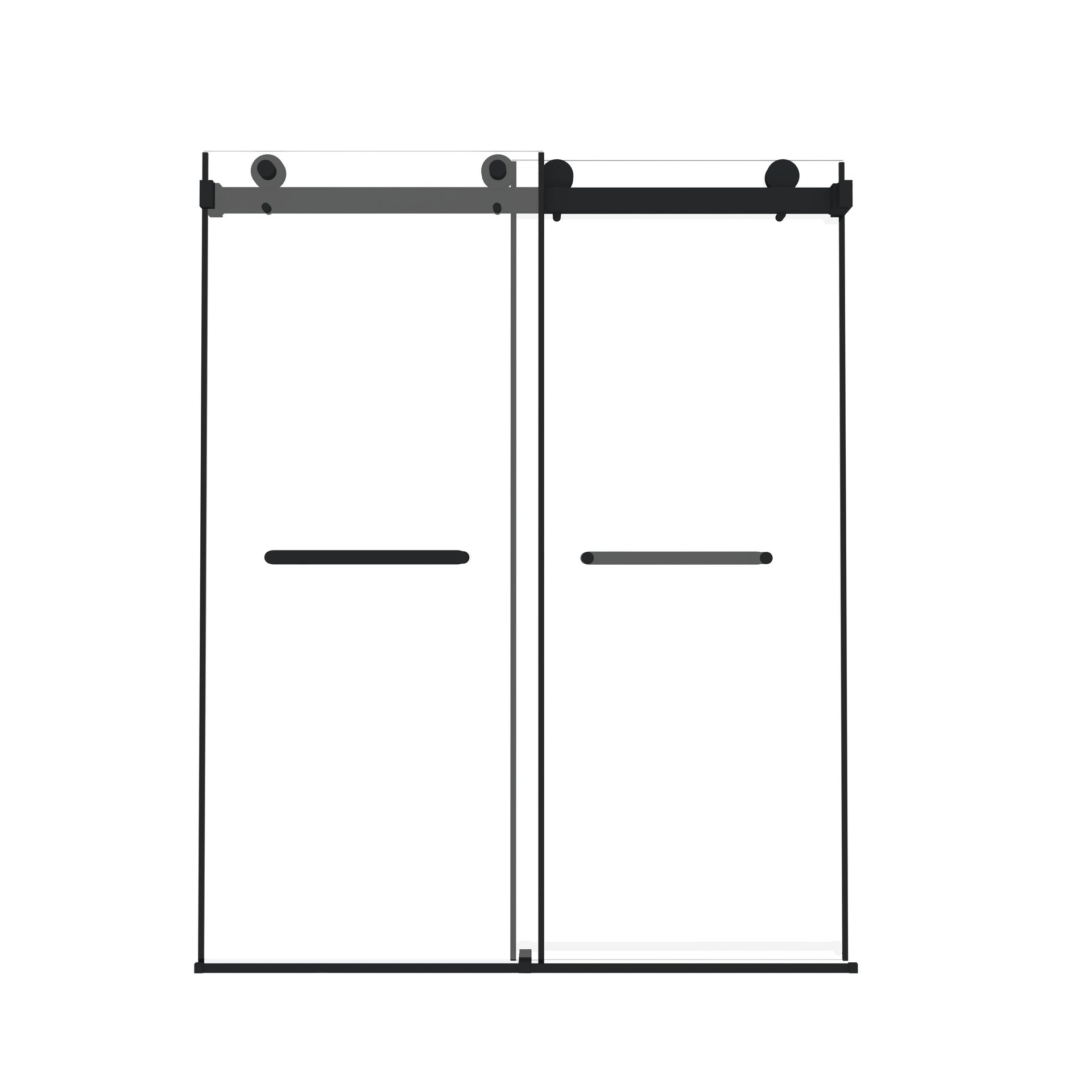 Frameless Double Sliding  Shower Door 44-48 "W x 74" H, 5/16 "(8mm) Tempered Glass, Explosion Proof Film, Stainless Steel Handle, Square Tube Track, Matte Black