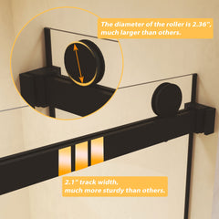 Frameless Double Sliding  Shower Door 44-48 "W x 74" H, 5/16 "(8mm) Tempered Glass, Explosion Proof Film, Stainless Steel Handle, Square Tube Track, Matte Black