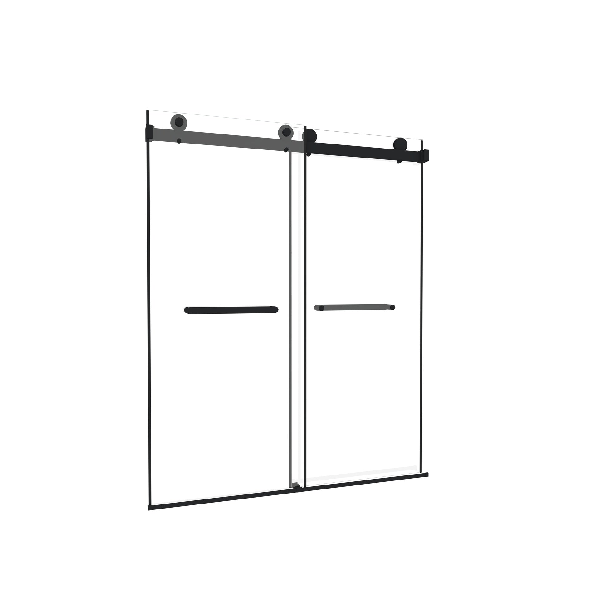 Frameless Double Sliding  Shower Door 44-48 "W x 74" H, 5/16 "(8mm) Tempered Glass, Explosion Proof Film, Stainless Steel Handle, Square Tube Track, Matte Black