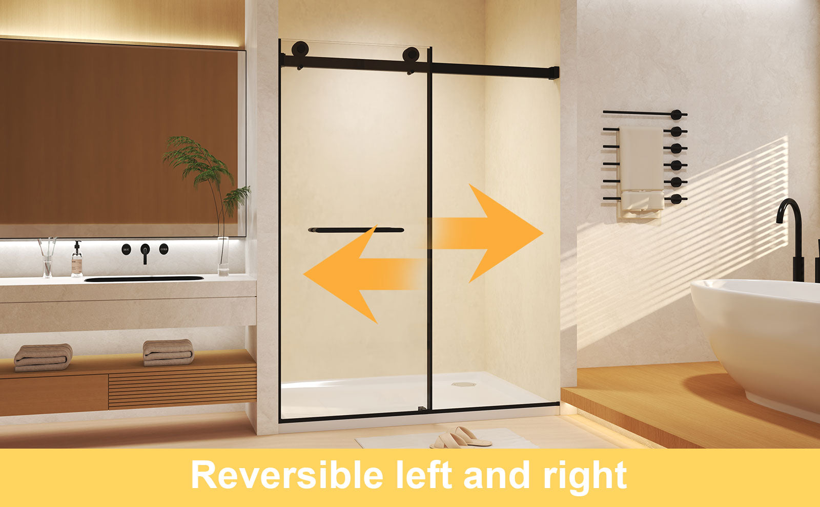Frameless Double Sliding  Shower Door 44-48 "W x 74" H, 5/16 "(8mm) Tempered Glass, Explosion Proof Film, Stainless Steel Handle, Square Tube Track, Matte Black