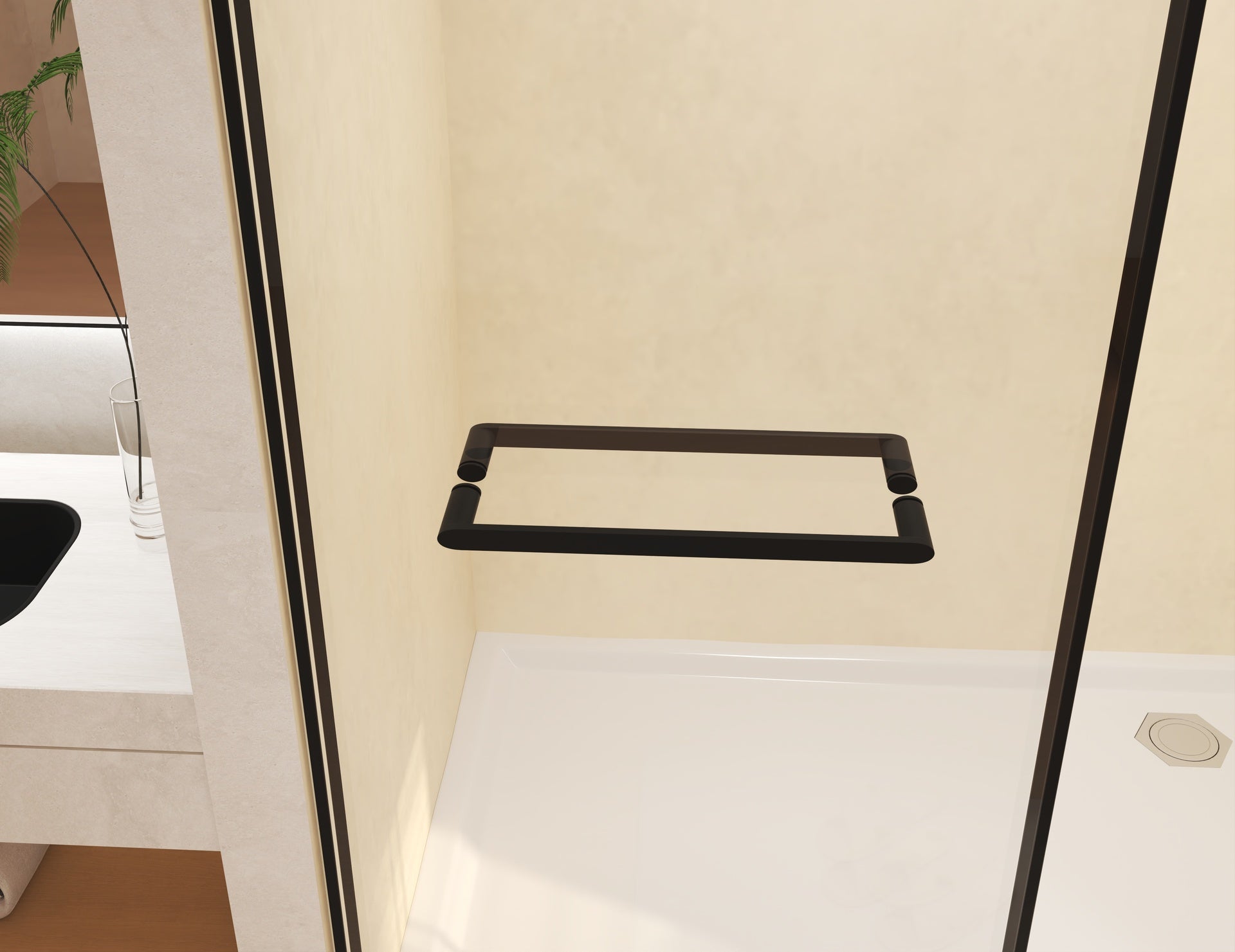 Frameless Double Sliding  Shower Door 44-48 "W x 74" H, 5/16 "(8mm) Tempered Glass, Explosion Proof Film, Stainless Steel Handle, Square Tube Track, Matte Black