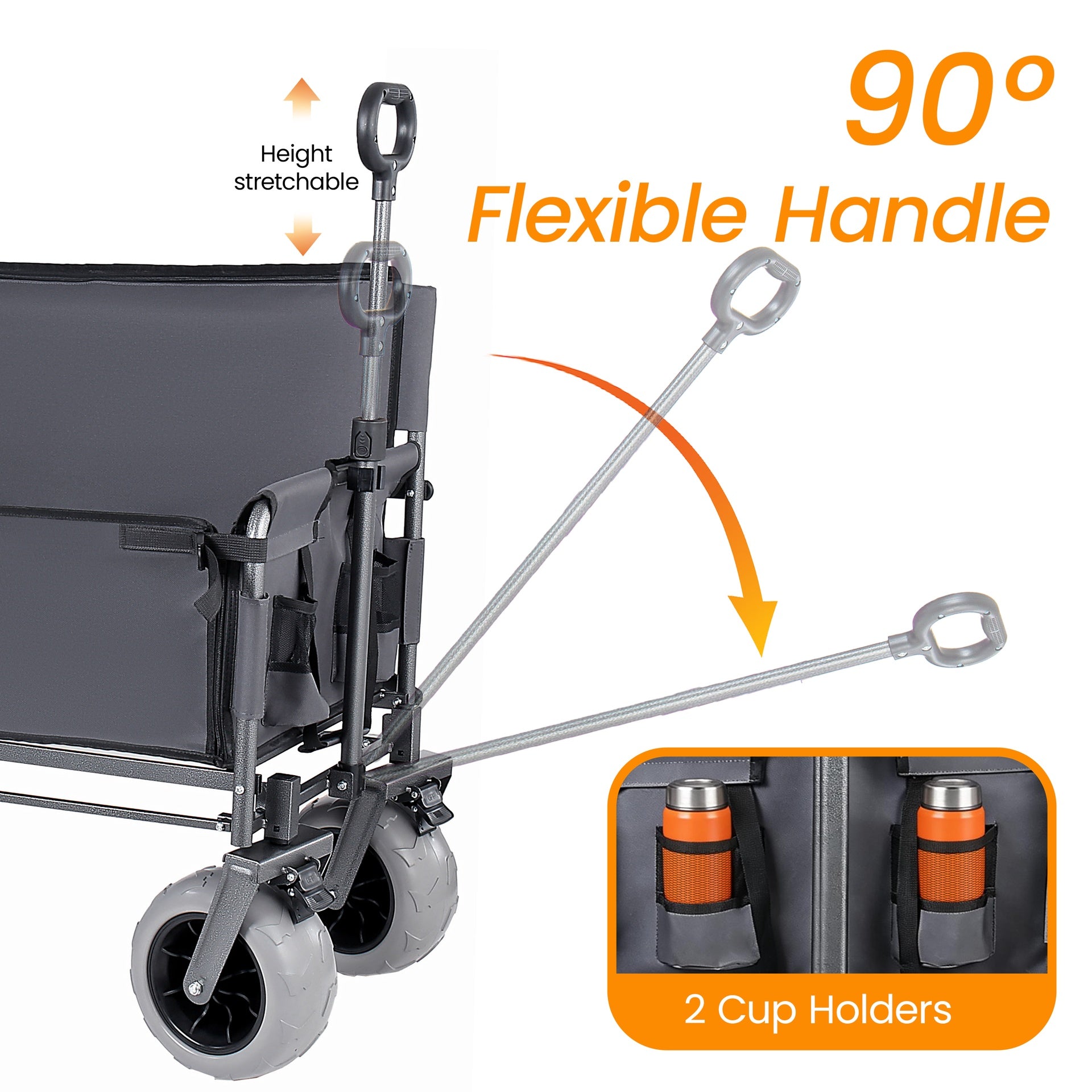 3-in-1 Collapsible Wagon Converts to Bench Convertible Folding Wagon Cart with Canopy &Rear-Mounted Folding Tabletop, 500lbs Heavy-Duty, 180L Capacity for Camping, Beach, Garden, Fishing-Gray