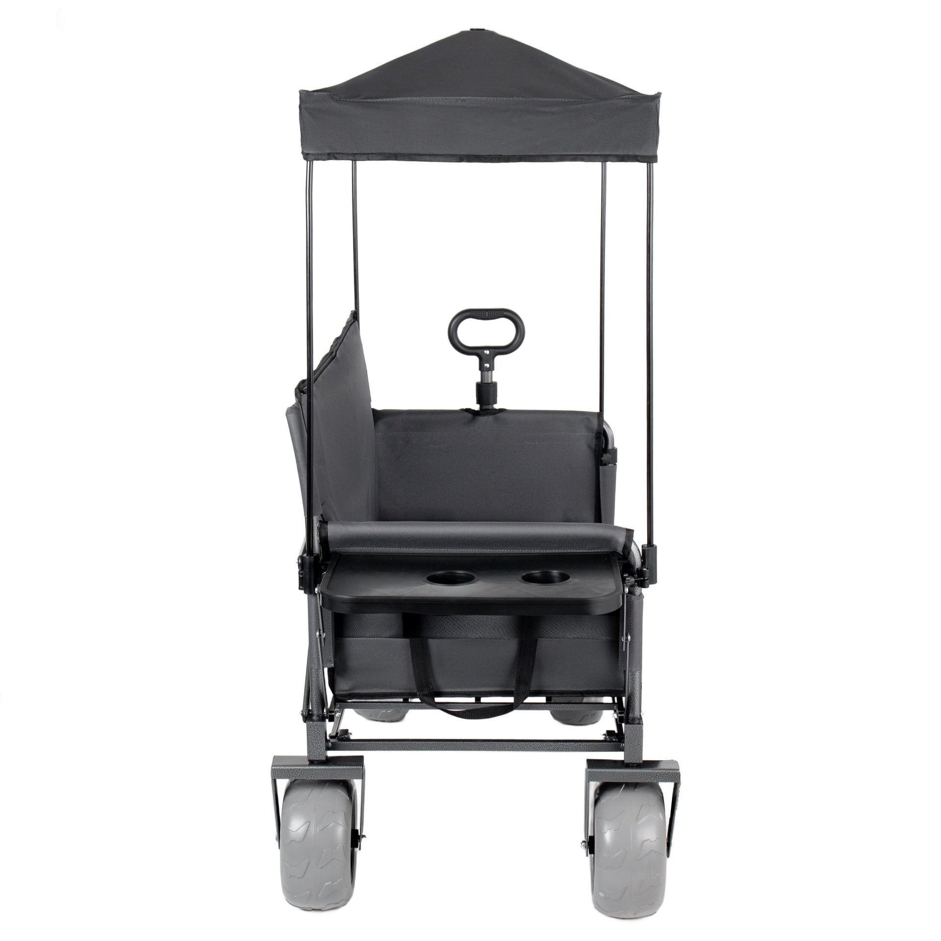 3-in-1 Collapsible Wagon Converts to Bench Convertible Folding Wagon Cart with Canopy &Rear-Mounted Folding Tabletop, 500lbs Heavy-Duty, 180L Capacity for Camping, Beach, Garden, Fishing-Gray