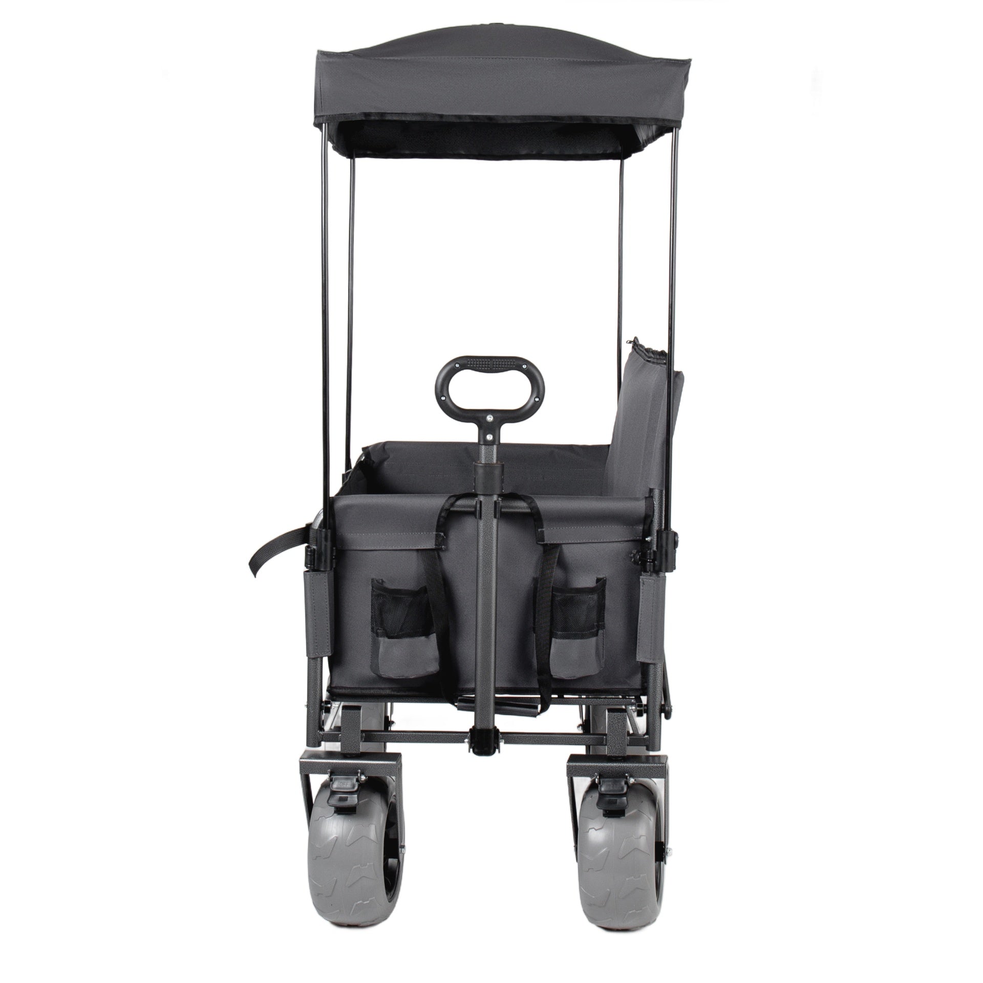 3-in-1 Collapsible Wagon Converts to Bench Convertible Folding Wagon Cart with Canopy &Rear-Mounted Folding Tabletop, 500lbs Heavy-Duty, 180L Capacity for Camping, Beach, Garden, Fishing-Gray
