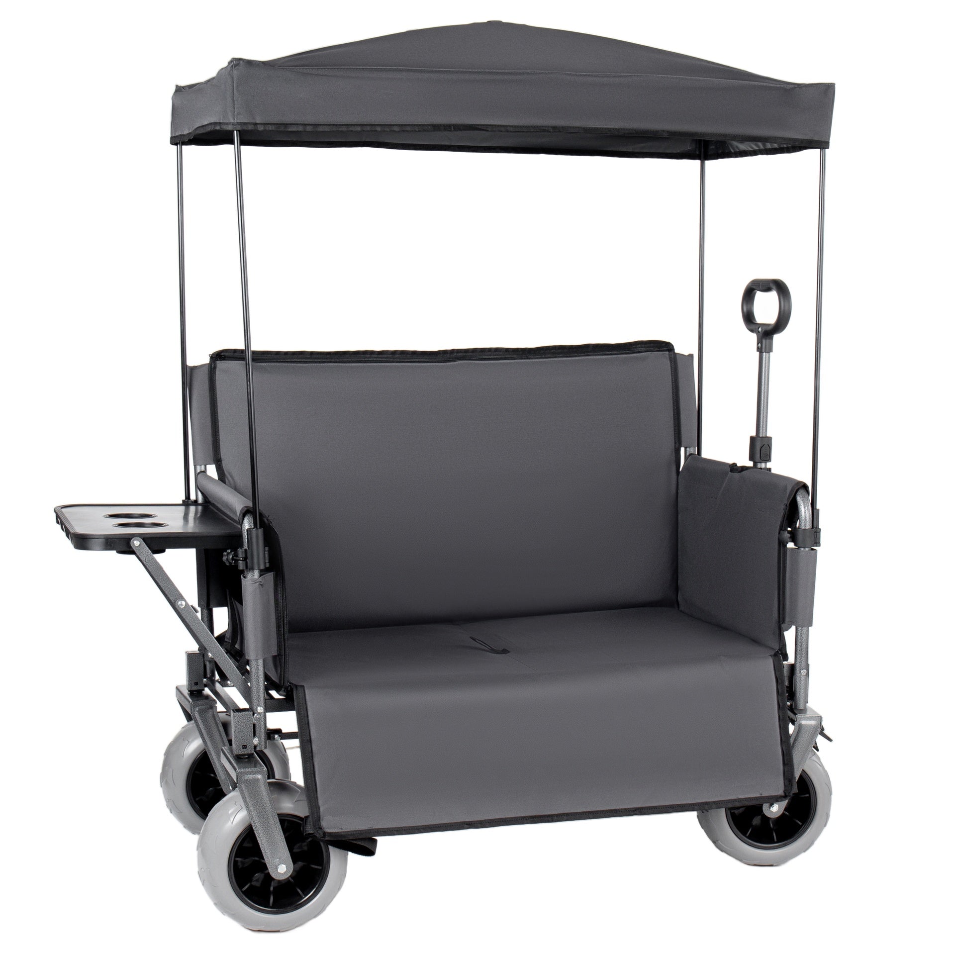3-in-1 Collapsible Wagon Converts to Bench Convertible Folding Wagon Cart with Canopy &Rear-Mounted Folding Tabletop, 500lbs Heavy-Duty, 180L Capacity for Camping, Beach, Garden, Fishing-Gray