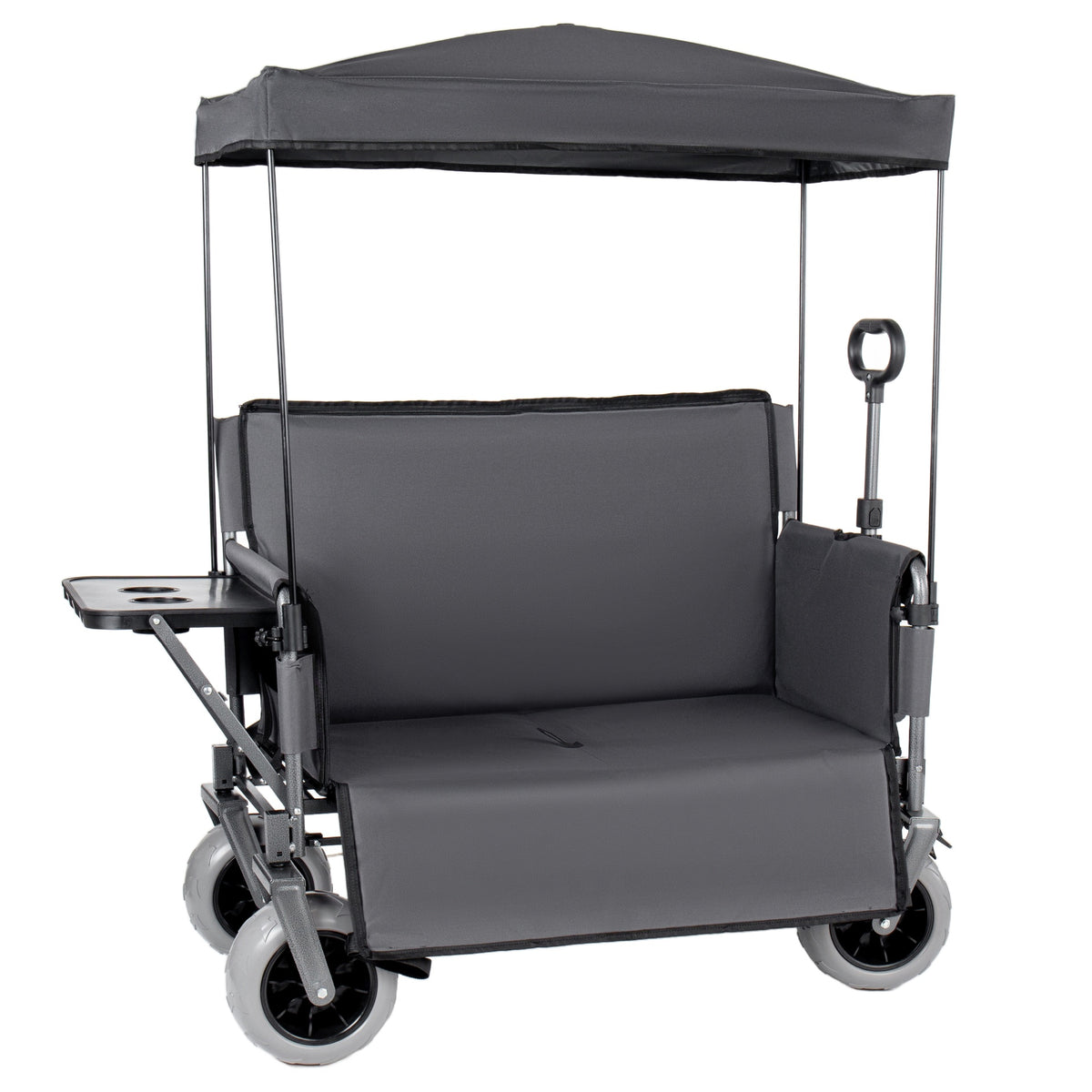 3-in-1 Collapsible Wagon Converts to Bench Convertible Folding Wagon Cart with Canopy &Rear-Mounted Folding Tabletop, 500lbs Heavy-Duty, 180L Capacity for Camping, Beach, Garden, Fishing-Gray