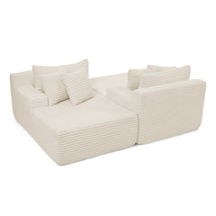 Two-seater lazy sofa lounge chair,Compressed sofa no assembly required, made of velvet fabric, fluffy modern lounge chair, used for indoor living rooms and bedrooms-Beige