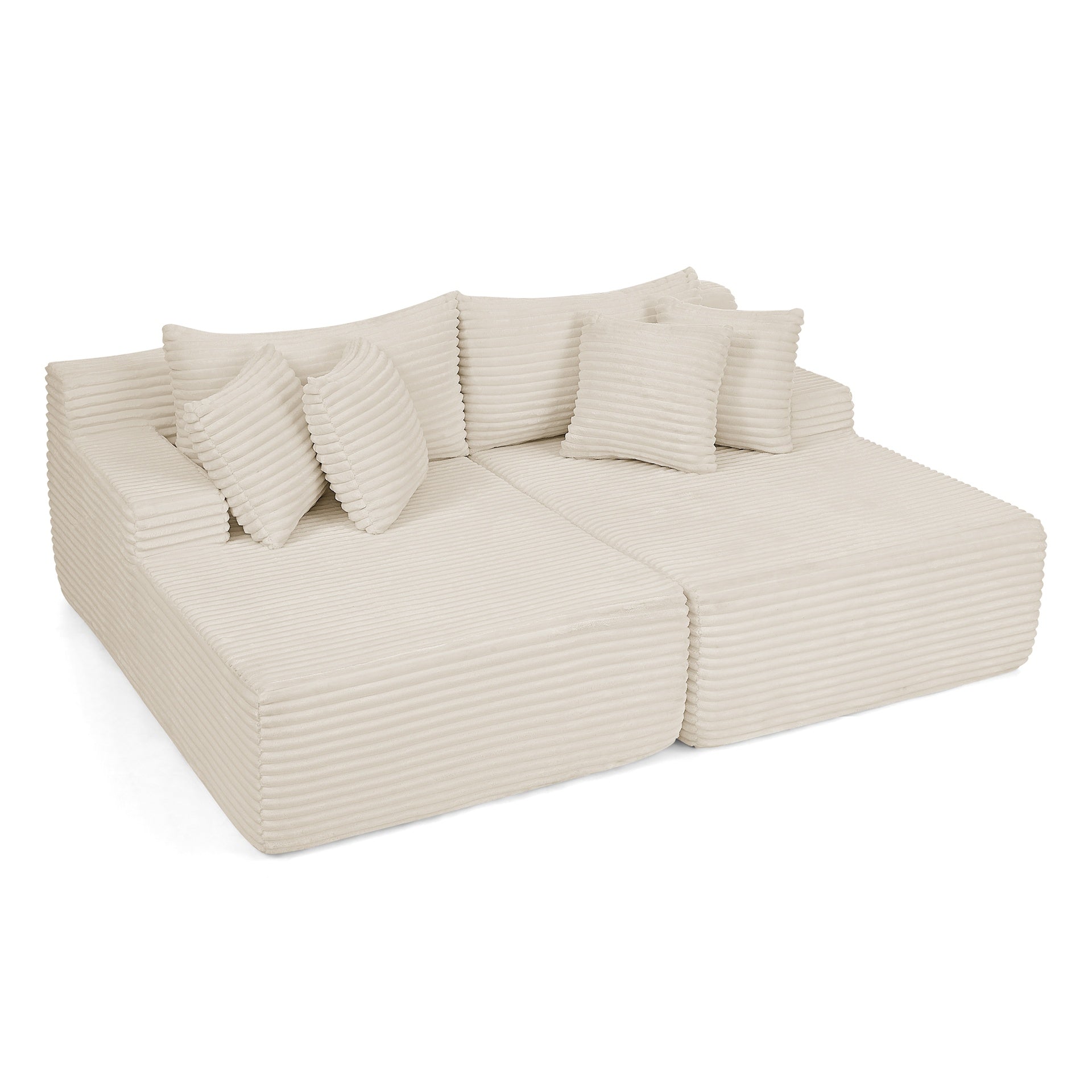 Two-seater lazy sofa lounge chair,Compressed sofa no assembly required, made of velvet fabric, fluffy modern lounge chair, used for indoor living rooms and bedrooms-Beige