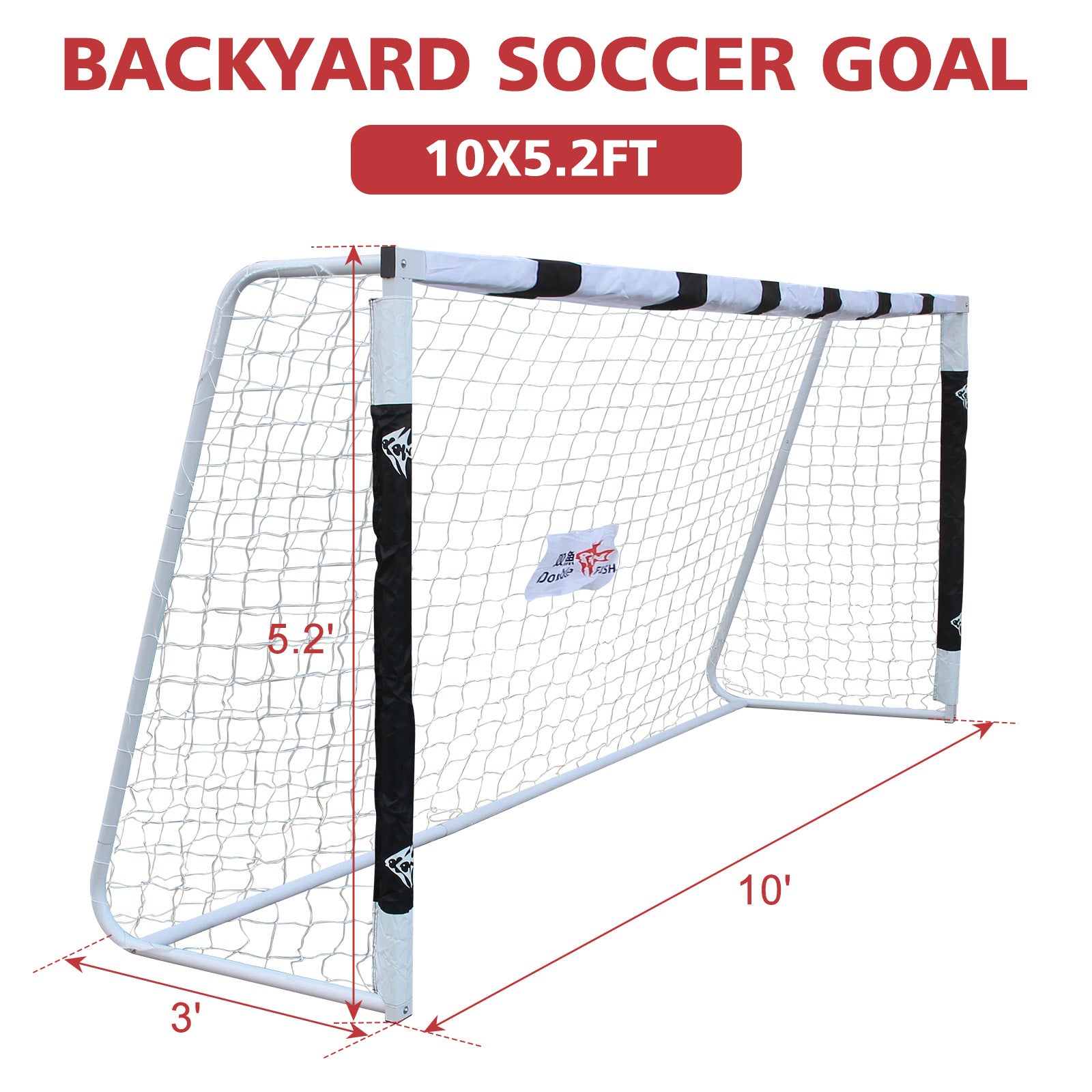 DOUBLE FISHLarge Durable 10x5.2ft Backyard Soccer Goal Set Weatherproof UPVC Frame, Heavy-Duty Soccer Nets, Convenient Carry Bag, Sturdy Ground Stakes