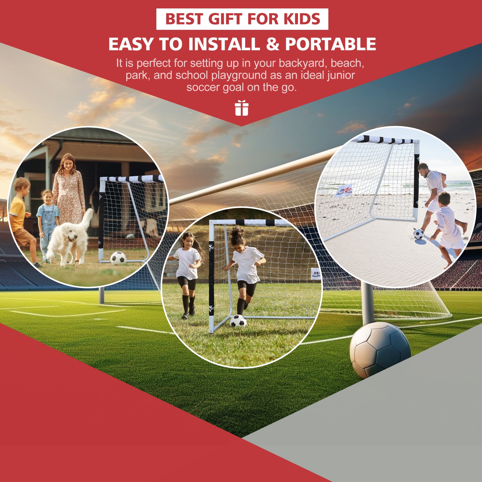 DOUBLE FISHLarge Durable 10x5.2ft Backyard Soccer Goal Set Weatherproof UPVC Frame, Heavy-Duty Soccer Nets, Convenient Carry Bag, Sturdy Ground Stakes
