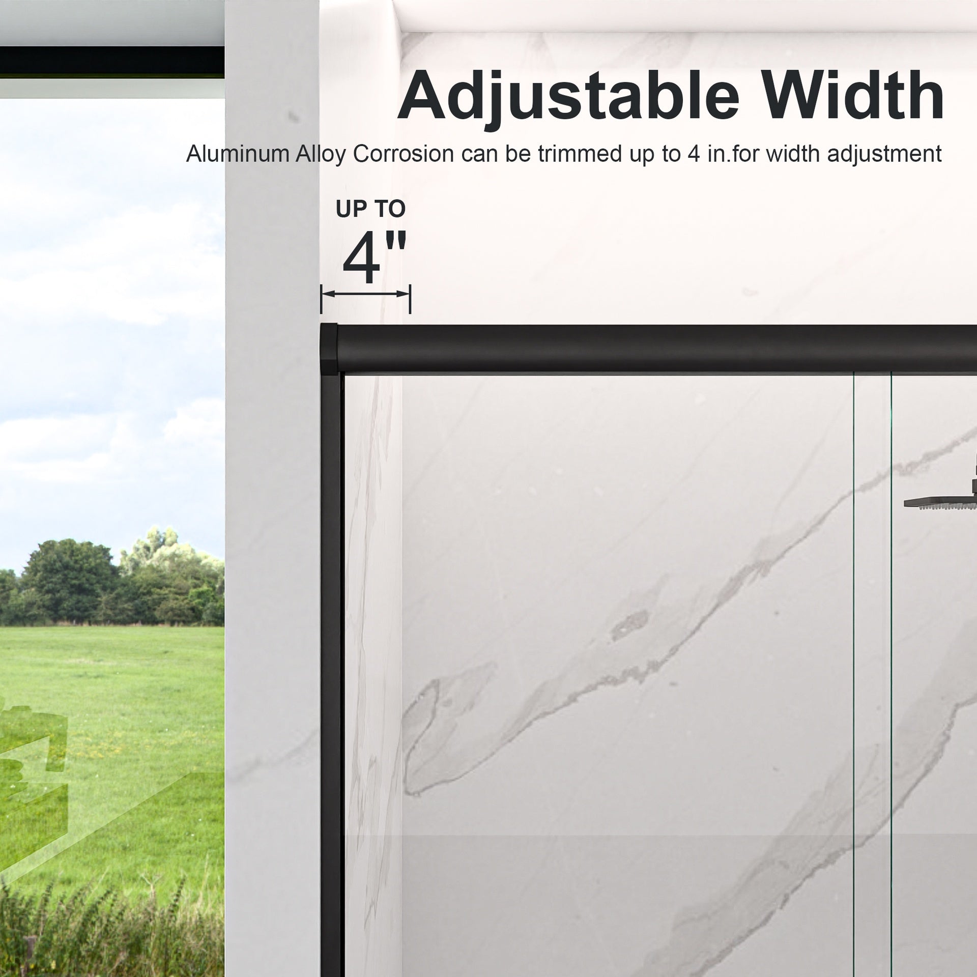 44"-48"W*72" H Semi-Frameless Double Sliding Shower Door, Bypass Shower Door, 1/4" (6mm) Thick SGCC Tempered Glass Door, Matte Black