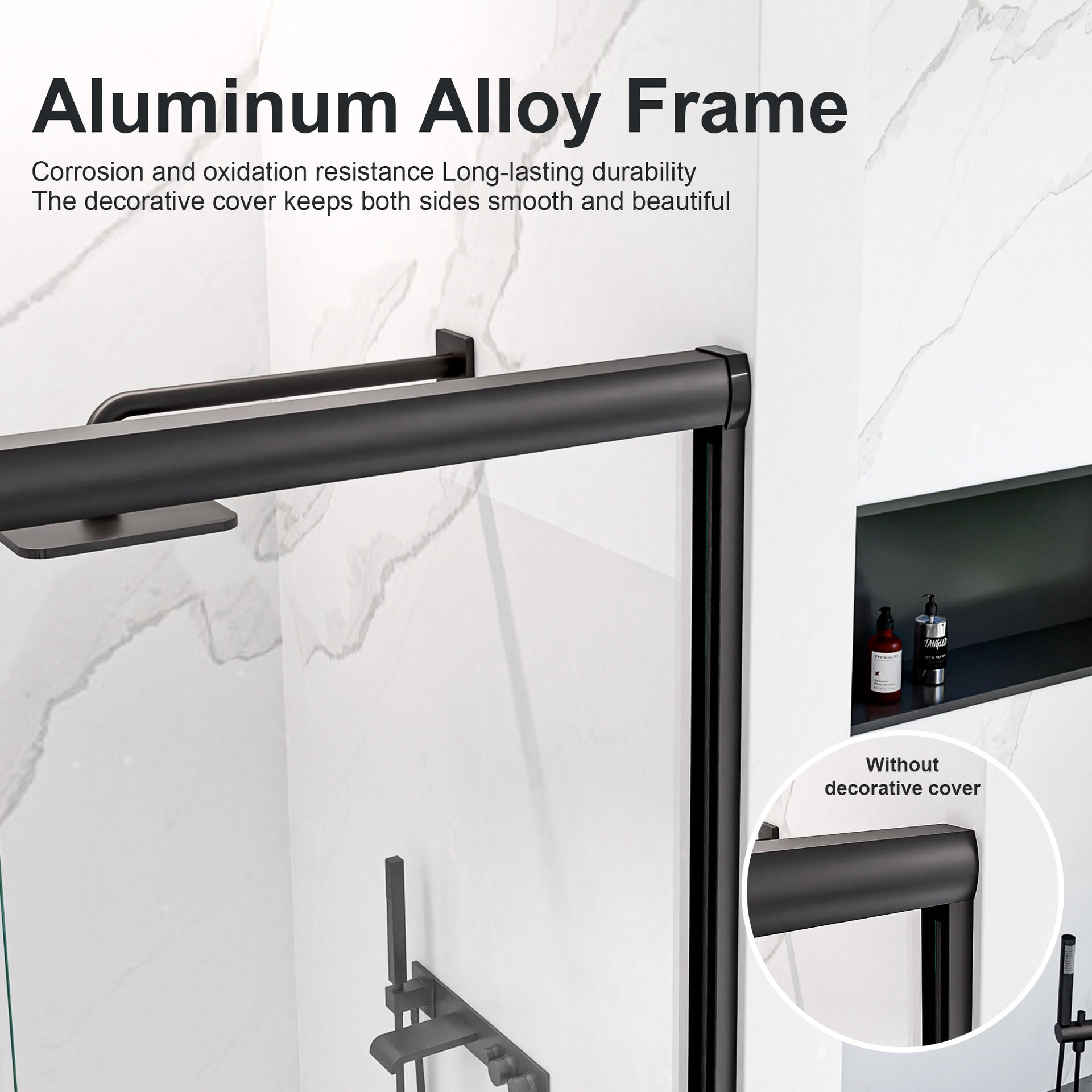 44"-48"W*72" H Semi-Frameless Double Sliding Shower Door, Bypass Shower Door, 1/4" (6mm) Thick SGCC Tempered Glass Door, Matte Black
