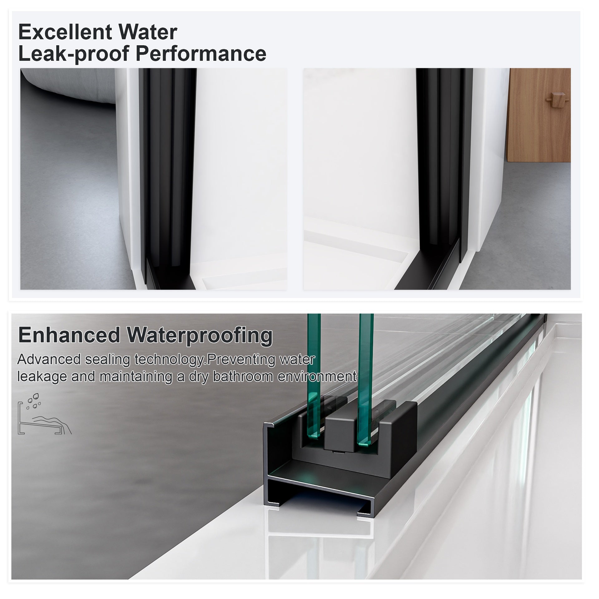 44"-48"W*72" H Semi-Frameless Double Sliding Shower Door, Bypass Shower Door, 1/4" (6mm) Thick SGCC Tempered Glass Door, Matte Black