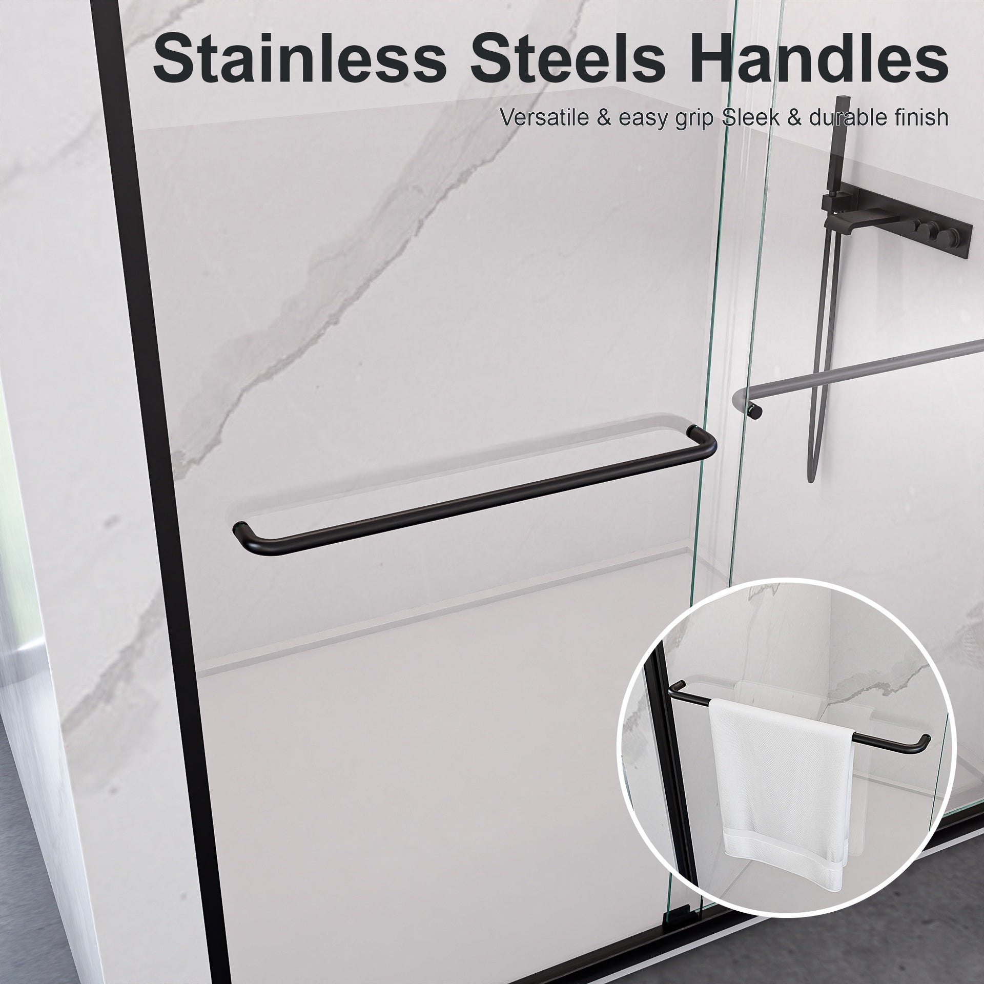 44"-48"W*72" H Semi-Frameless Double Sliding Shower Door, Bypass Shower Door, 1/4" (6mm) Thick SGCC Tempered Glass Door, Matte Black