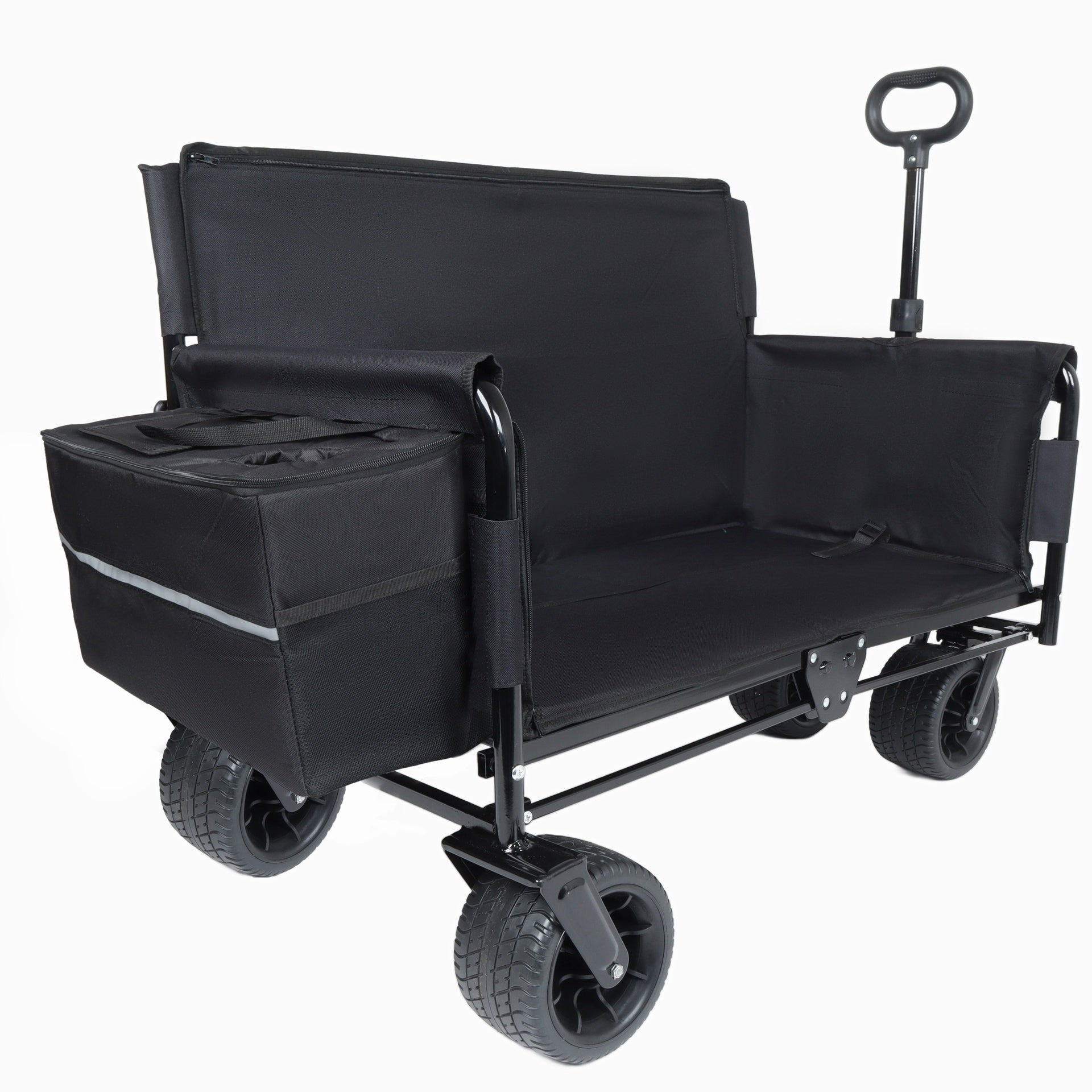 3-in-1 Convertible Folding Wagon Cart with Bench Seat & Storage - Includes 1 ice pack, 500lbs Heavy-Duty Utility Wagon, 180L Capacity All-Terrain Wheels for Camping, Beach, Sports, Garden, black