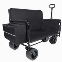 3-in-1 Convertible Folding Wagon Cart with Bench Seat & Storage - Includes 1 ice pack, 500lbs Heavy-Duty Utility Wagon, 180L Capacity All-Terrain Wheels for Camping, Beach, Sports, Garden, black