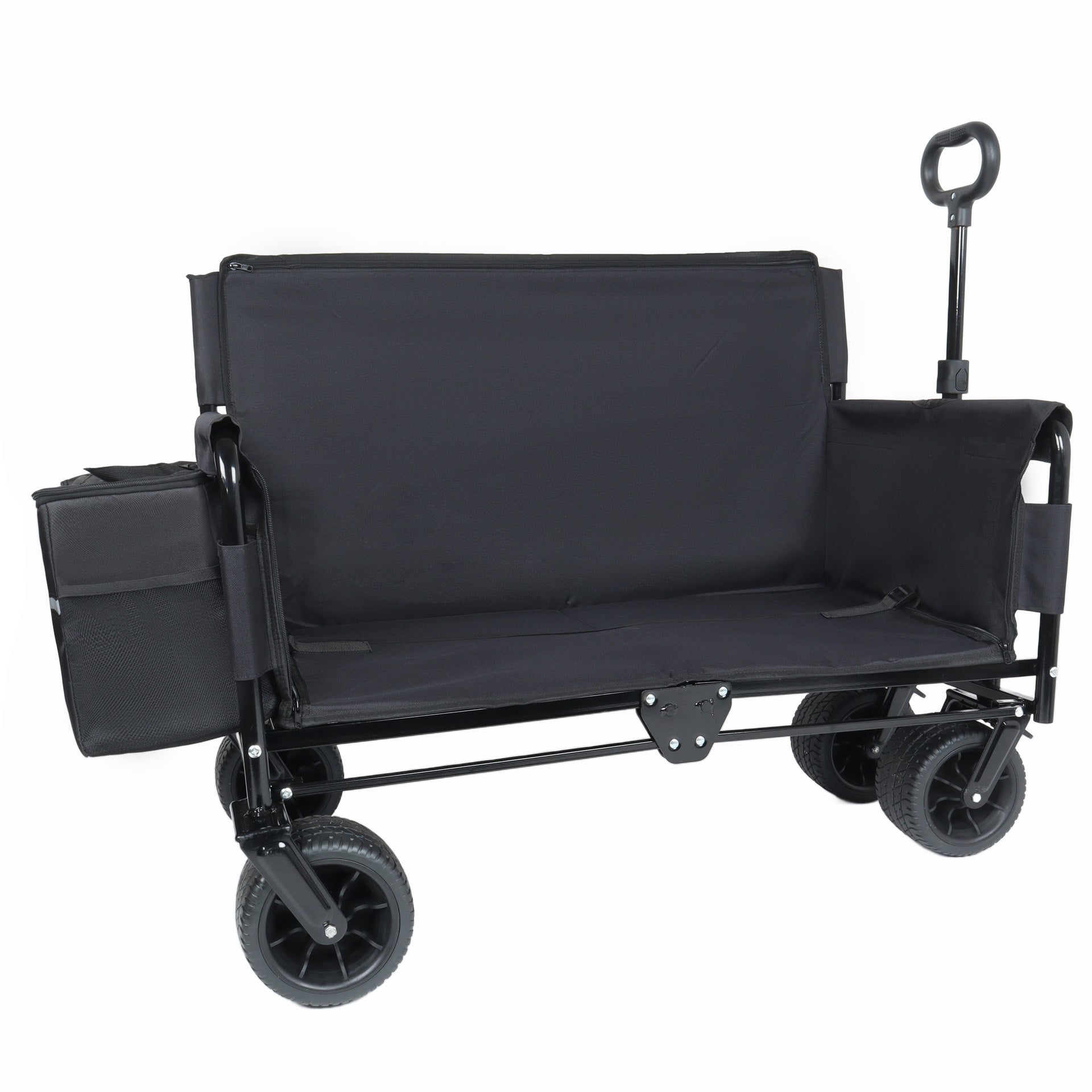 3-in-1 Convertible Folding Wagon Cart with Bench Seat & Storage - Includes 1 ice pack, 500lbs Heavy-Duty Utility Wagon, 180L Capacity All-Terrain Wheels for Camping, Beach, Sports, Garden, black
