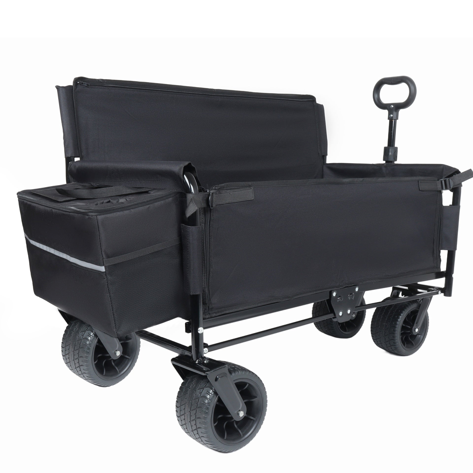 3-in-1 Convertible Folding Wagon Cart with Bench Seat & Storage - Includes 1 ice pack, 500lbs Heavy-Duty Utility Wagon, 180L Capacity All-Terrain Wheels for Camping, Beach, Sports, Garden, black