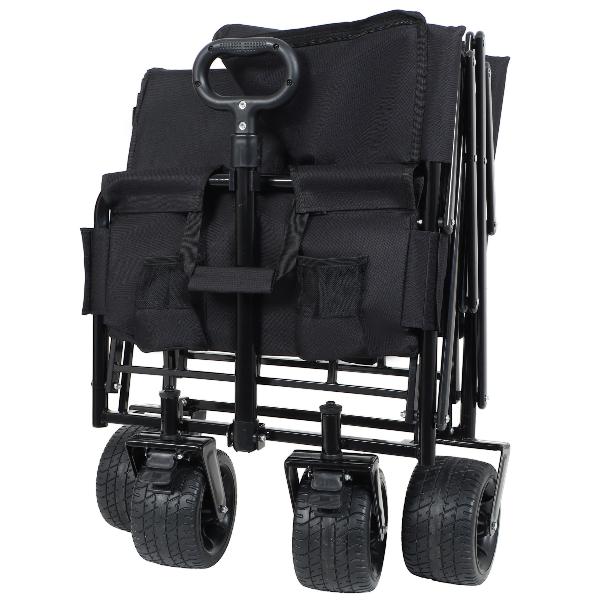 3-in-1 Convertible Folding Wagon Cart with Bench Seat & Storage - Includes 1 ice pack, 500lbs Heavy-Duty Utility Wagon, 180L Capacity All-Terrain Wheels for Camping, Beach, Sports, Garden, black