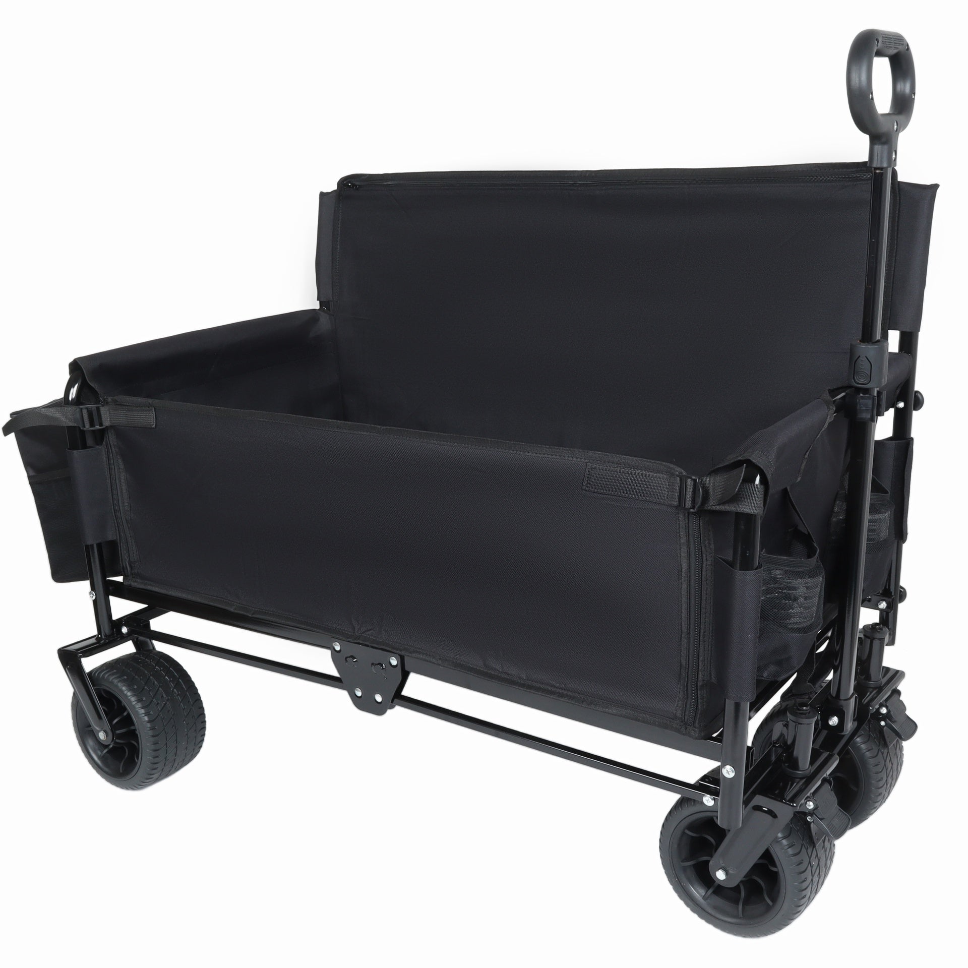 3-in-1 Convertible Folding Wagon Cart with Bench Seat & Storage - Includes 1 ice pack, 500lbs Heavy-Duty Utility Wagon, 180L Capacity All-Terrain Wheels for Camping, Beach, Sports, Garden, black