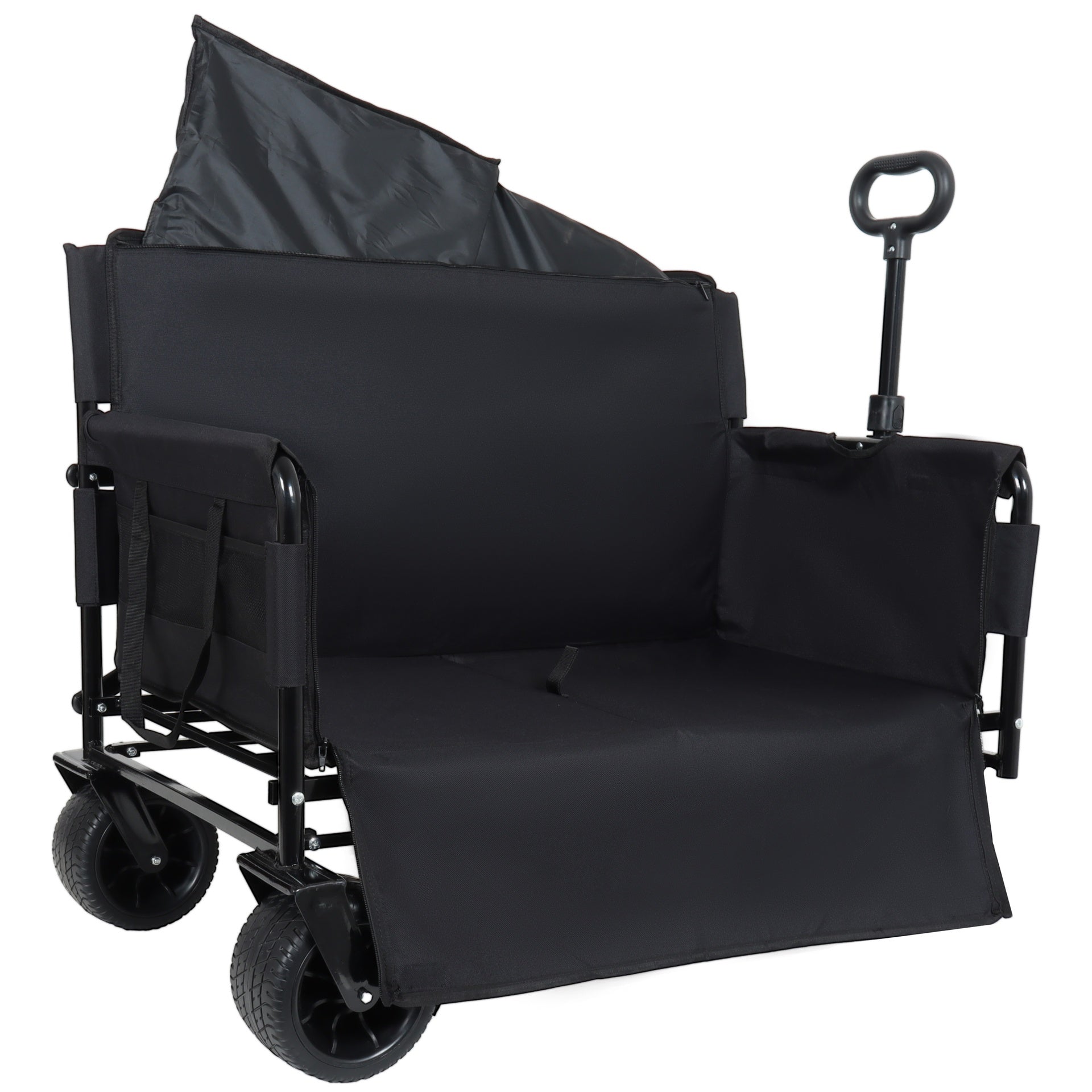3-in-1 Convertible Folding Wagon Cart with Bench Seat & Storage - Includes 1 ice pack, 500lbs Heavy-Duty Utility Wagon, 180L Capacity All-Terrain Wheels for Camping, Beach, Sports, Garden, black