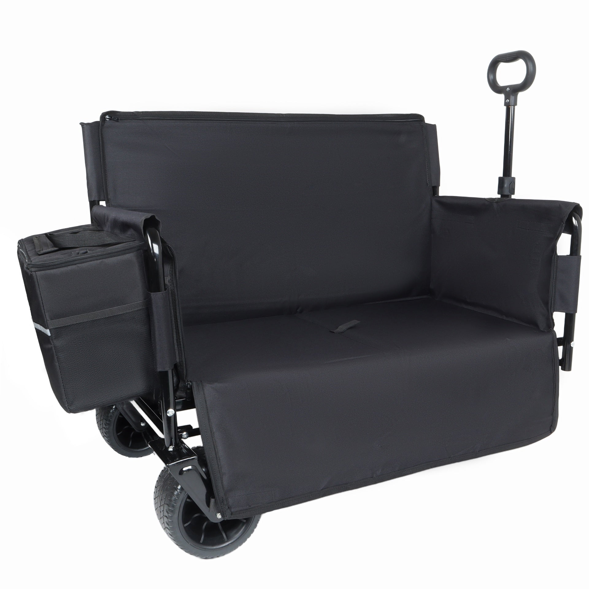 3-in-1 Convertible Folding Wagon Cart with Bench Seat & Storage - Includes 1 ice pack, 500lbs Heavy-Duty Utility Wagon, 180L Capacity All-Terrain Wheels for Camping, Beach, Sports, Garden, black