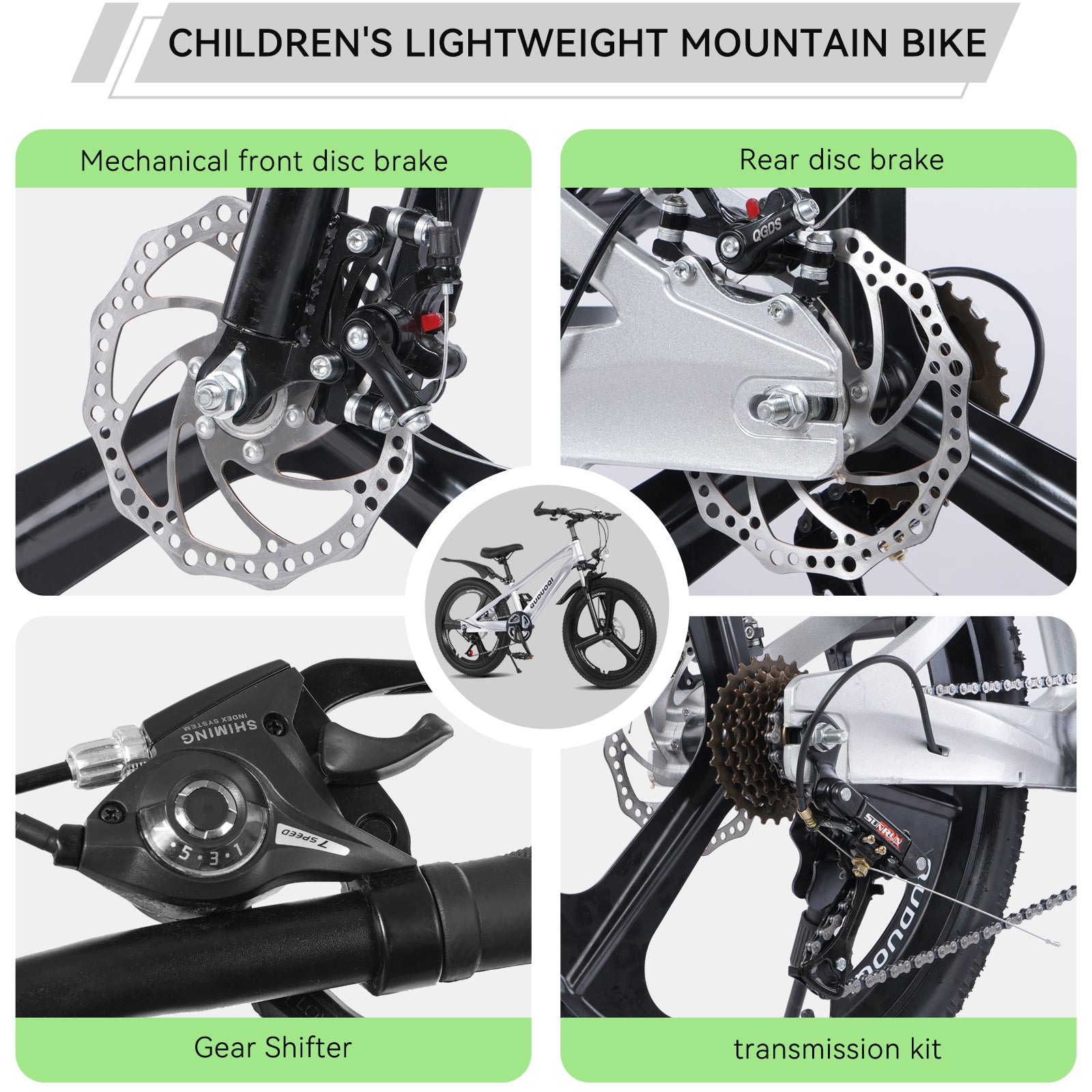 FKZNPJ 20 Inch Kids Mountain Bike, 7-Speed Youth Bicycle with Magnesium Alloy Frame & One-Piece Wheels, Lightweight Kids Bike for Boys and Girls Ages 8–12