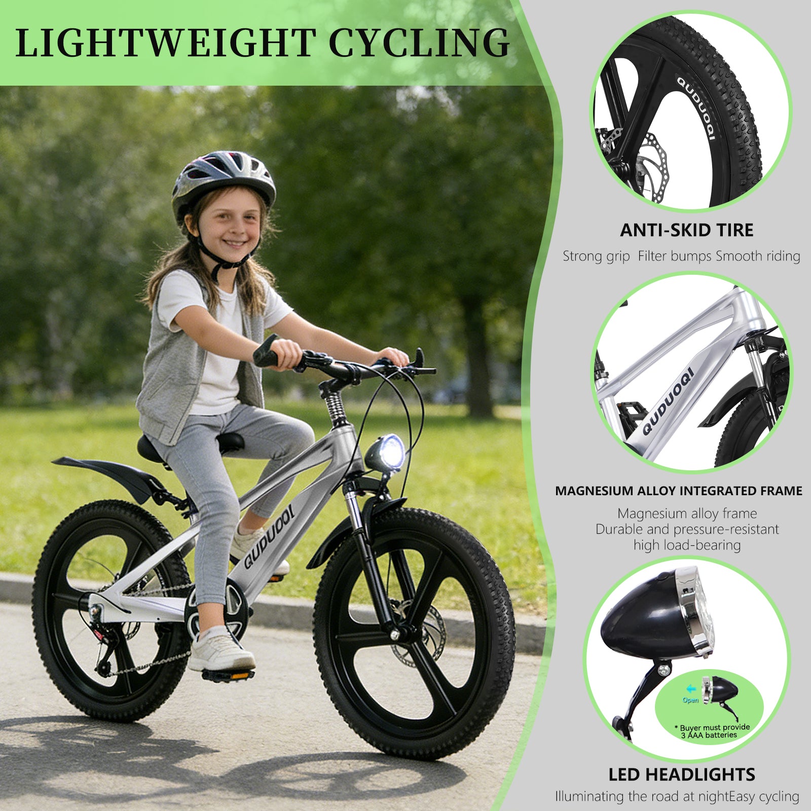 FKZNPJ 20 Inch Kids Mountain Bike, 7-Speed Youth Bicycle with Magnesium Alloy Frame & One-Piece Wheels, Lightweight Kids Bike for Boys and Girls Ages 8–12
