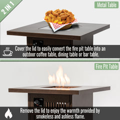 28" Propane Gas Fire Pit Table, 50000 BTU Square Steel Fire Pit for Outside Patio Deck Garden Courtyard-Brown