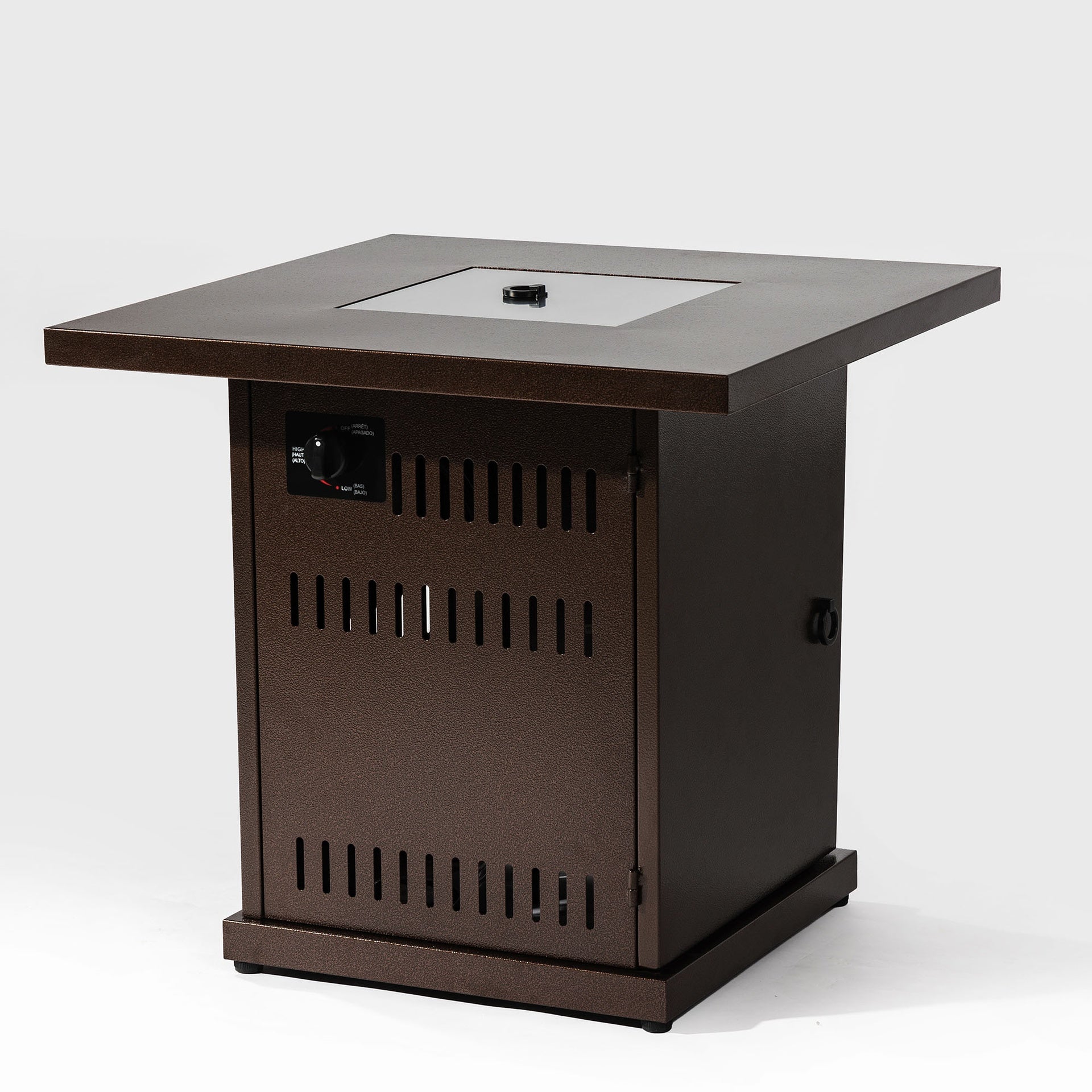 28" Propane Gas Fire Pit Table, 50000 BTU Square Steel Fire Pit for Outside Patio Deck Garden Courtyard-Brown