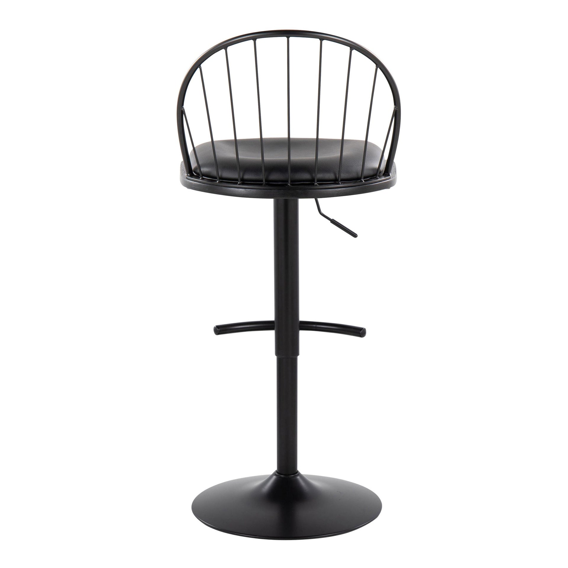 Riley Farmhouse Adjustable Height Barstool with Swivel in Black Metal, Black Wood and Black Faux Leather with Rounded "T" Footrest by LumiSource - Set of 2