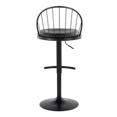 Riley Farmhouse Adjustable Height Barstool with Swivel in Black Metal, Black Wood and Black Faux Leather with Rounded "T" Footrest by LumiSource - Set of 2