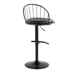 Riley Farmhouse Adjustable Height Barstool with Swivel in Black Metal, Black Wood and Black Faux Leather with Rounded "T" Footrest by LumiSource - Set of 2