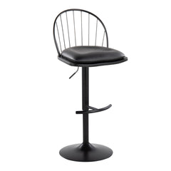 Riley Farmhouse Adjustable Height Barstool with Swivel in Black Metal, Black Wood and Black Faux Leather with Rounded "T" Footrest by LumiSource - Set of 2