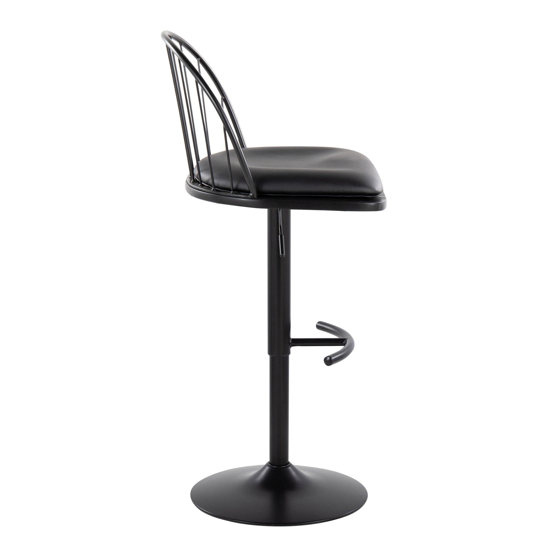 Riley Farmhouse Adjustable Height Barstool with Swivel in Black Metal, Black Wood and Black Faux Leather with Rounded "T" Footrest by LumiSource - Set of 2