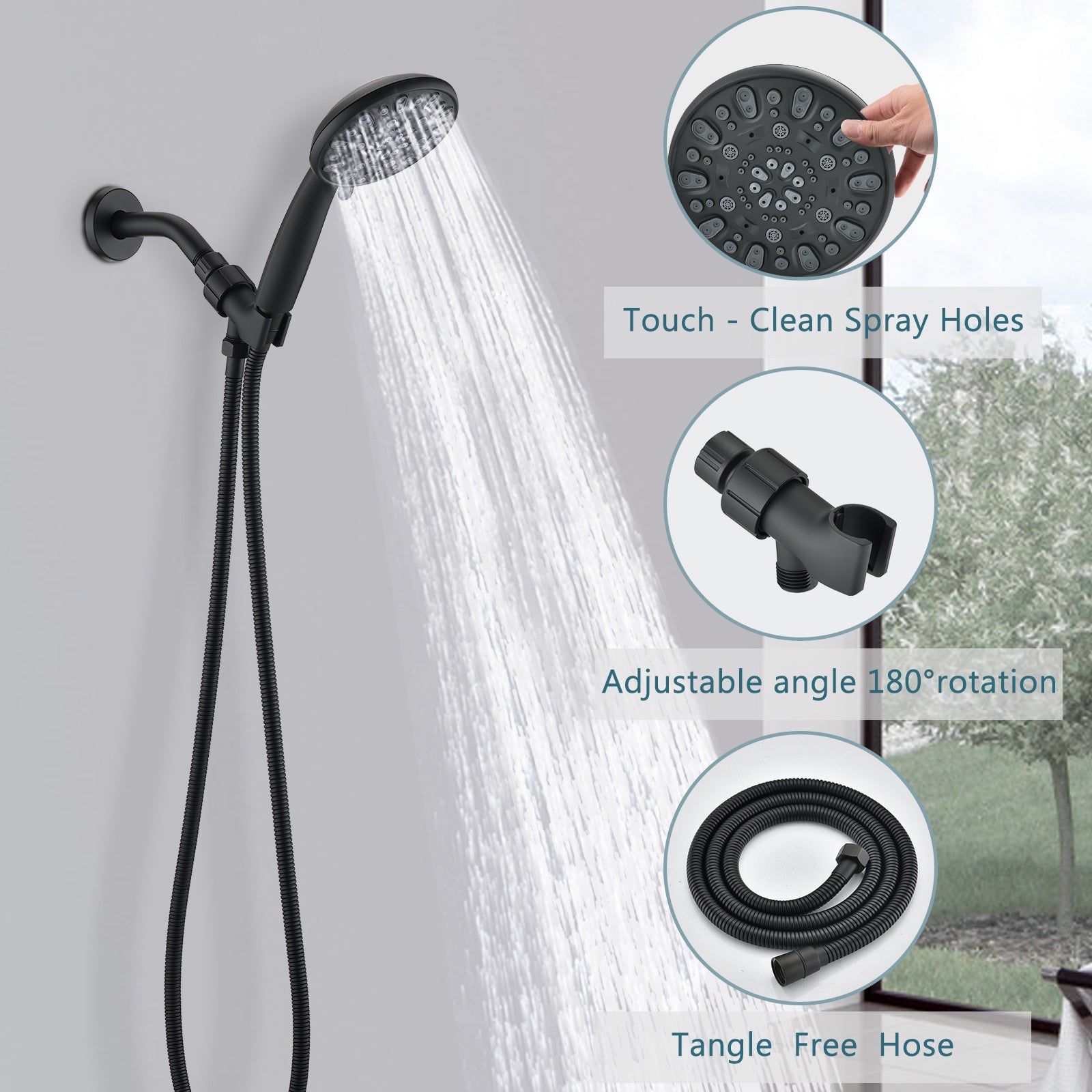 Matt black high pressure multi function with hand held shower faucet