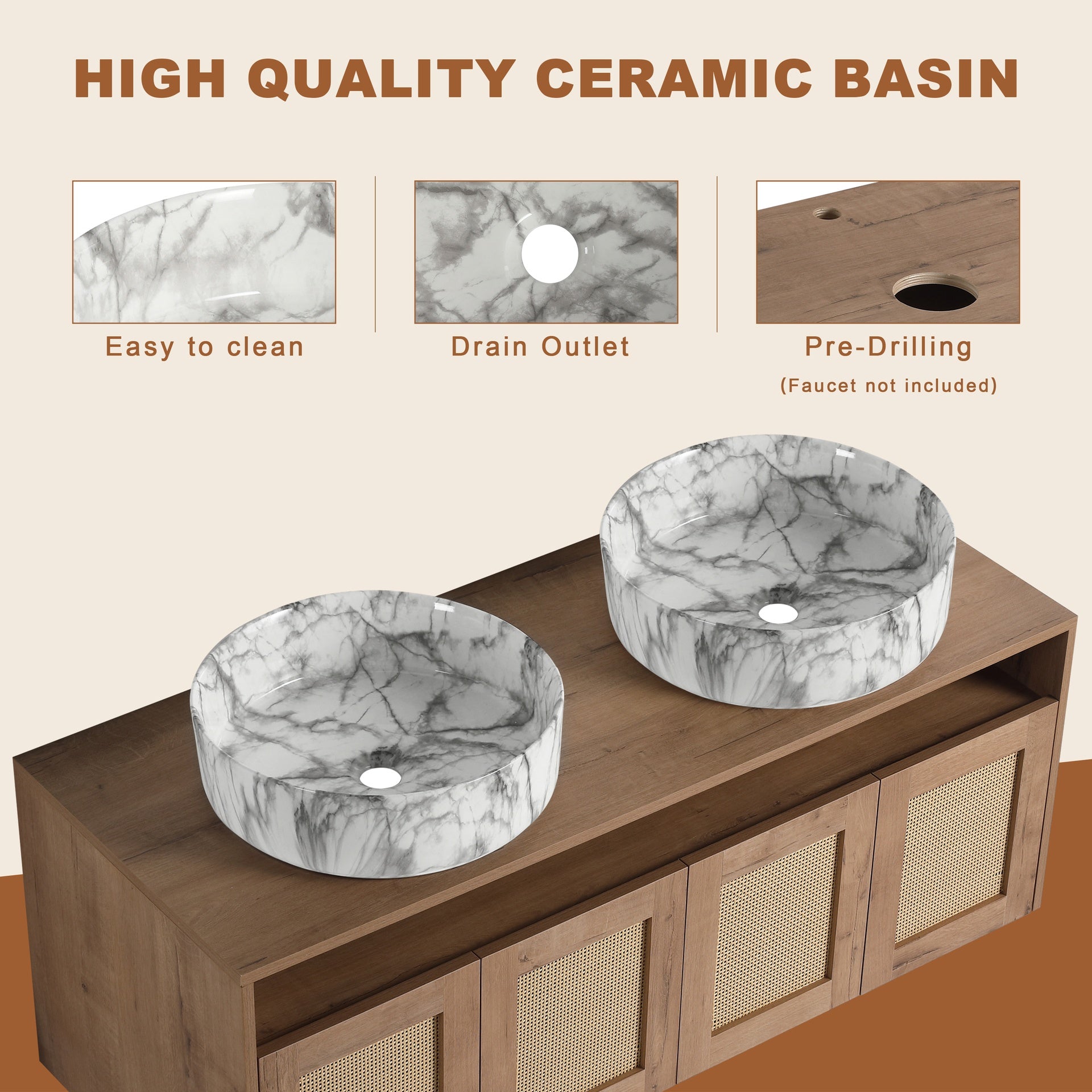 48" Bathroom Vanity with 2-Ceramic Art Sink, 4-Soft Close Door, Float Mounting Design, Plywood (KD-Packing)