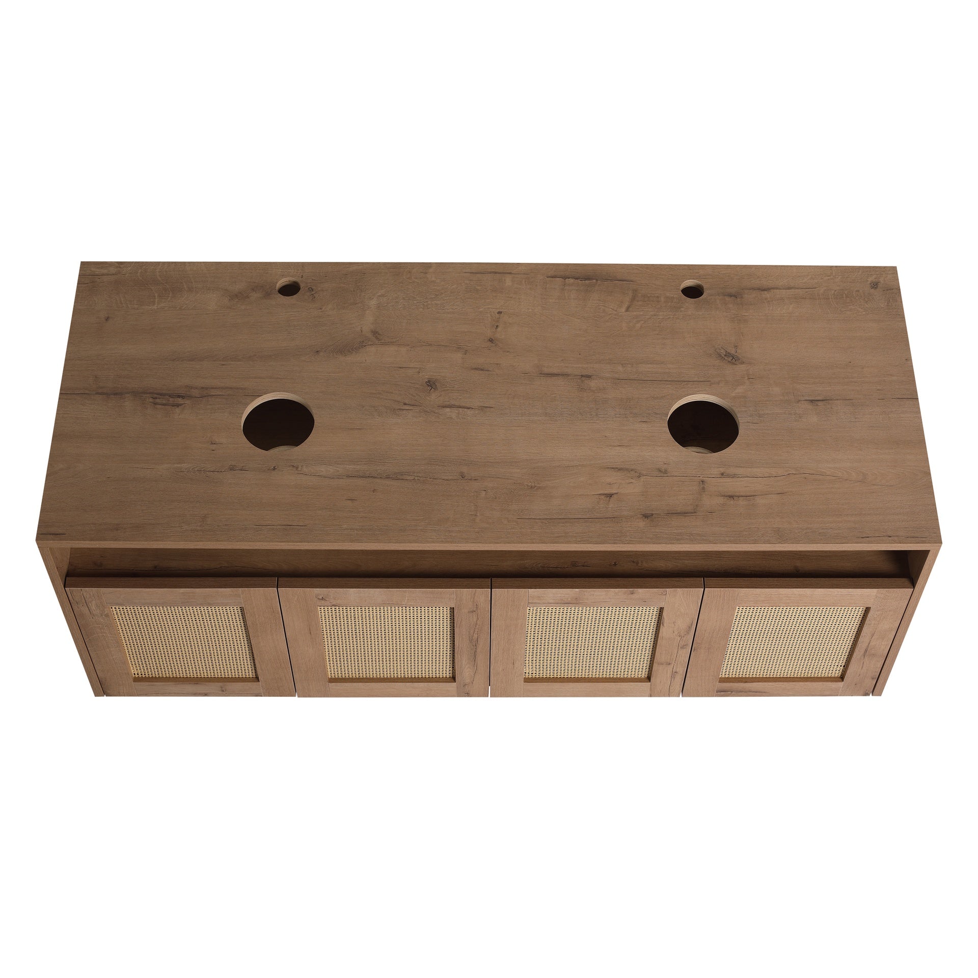 48" Bathroom Vanity with 2-Ceramic Art Sink, 4-Soft Close Door, Float Mounting Design, Plywood (KD-Packing)